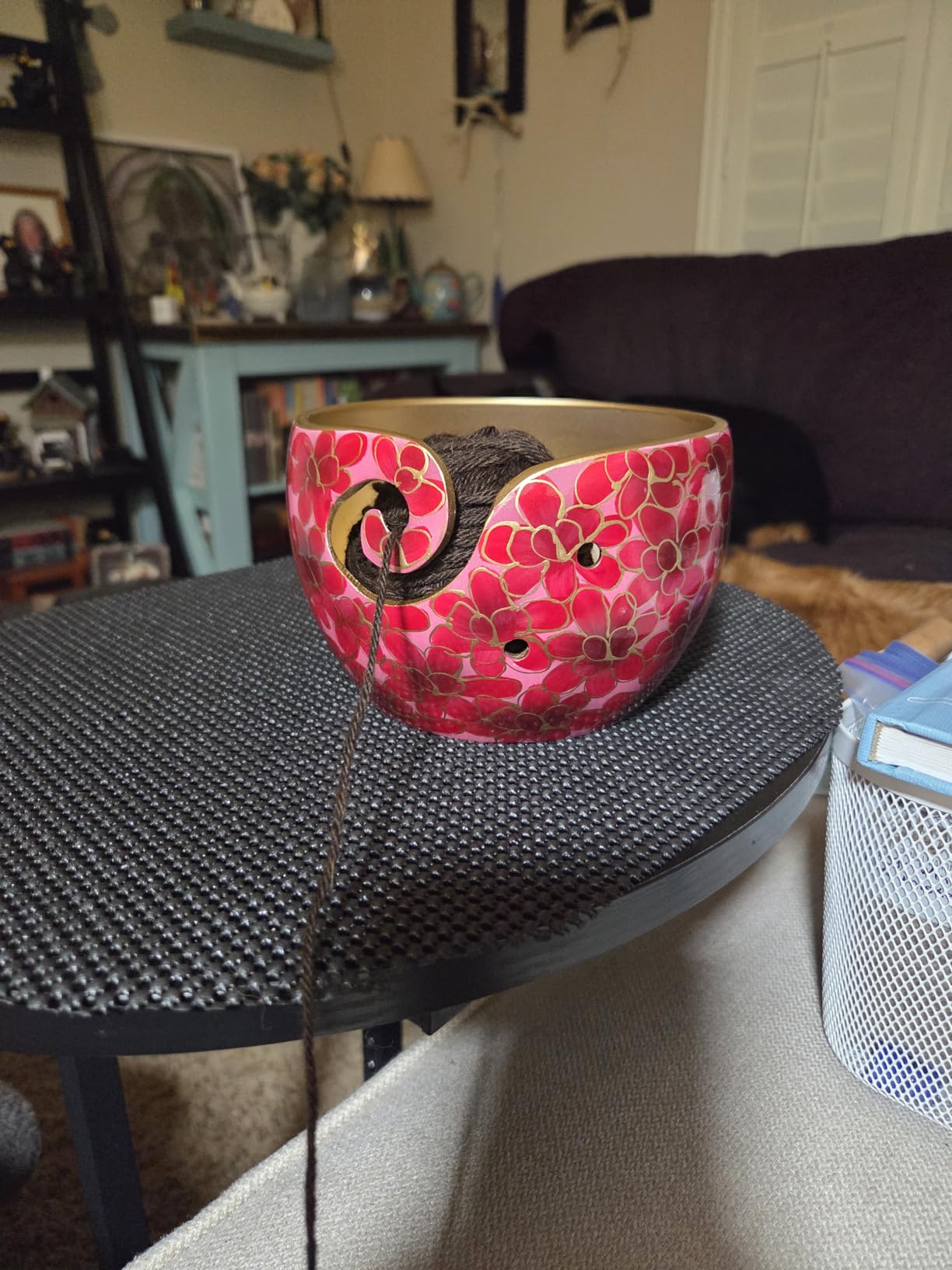 Premium Aluminium Yarn Bowl for Knitting & Crochet - Handcrafted Floral Design Holder with Spiral Cut & Anti-Slip Base | Durable Tangle-Free Yarn Storage Organizer Gift for Crafters (6