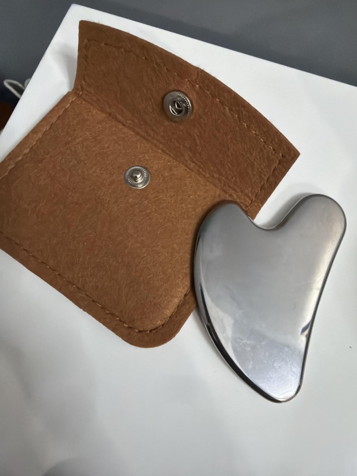 Rena Chris Gua Sha Facial Tools, Stainless Steel Guasha Tool for Acupuncture, Manual Massage Tool for Jawline Sculpting and Puffiness Reducing, Gua Sha Facial Massage Tool, Skin-Care Gift (Silver) customer photo 2
