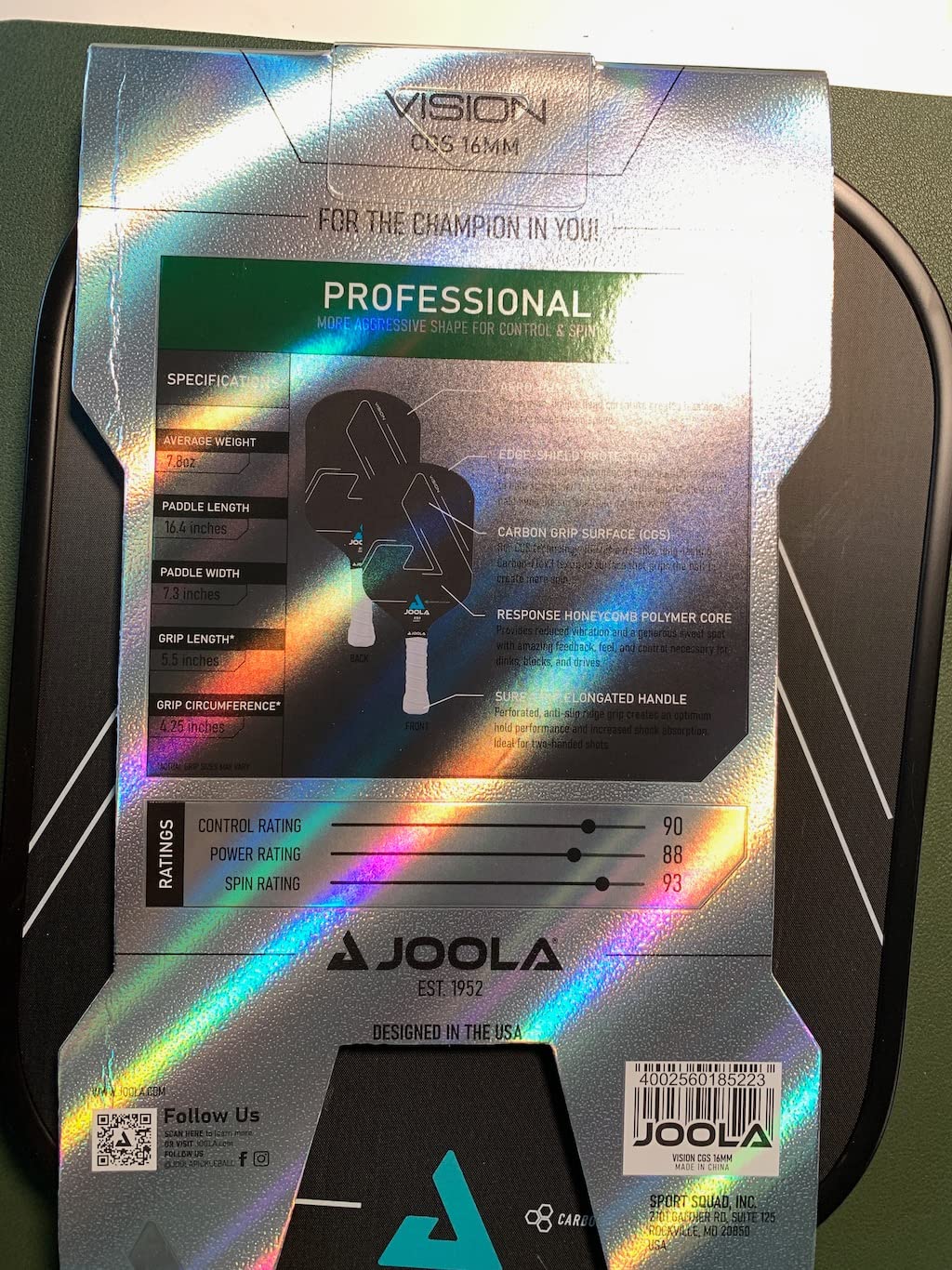 JOOLA Vision Pickleball Paddle with Textured Carbon Grip Surface Technology for Maximum Spin and Control with Added Power - Polypropylene Honeycomb Core 16mm customer photo 1