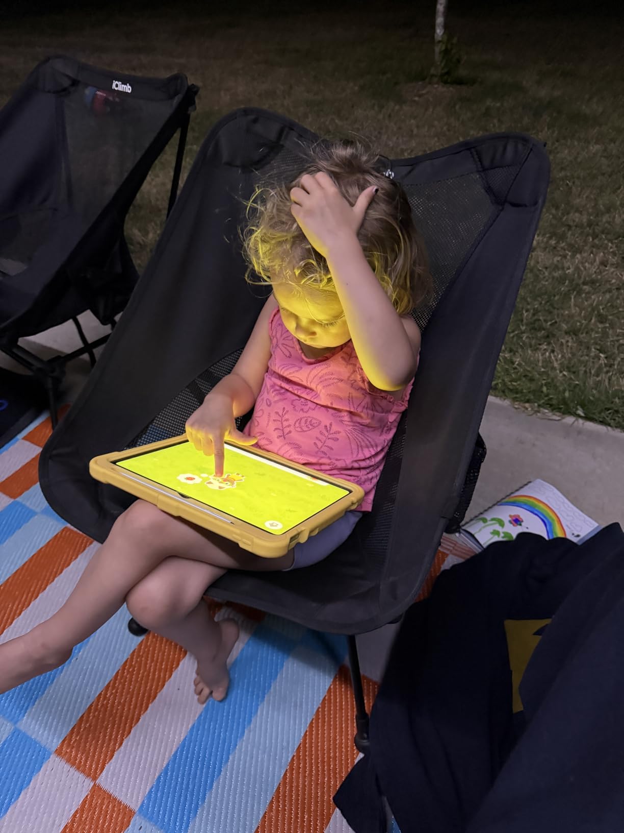 iClimb Ultralight Compact Camping Folding Beach Chair with Anti-Sinking Large Feet and Back Support Webbing (Yellow - Square Frame) customer photo 1