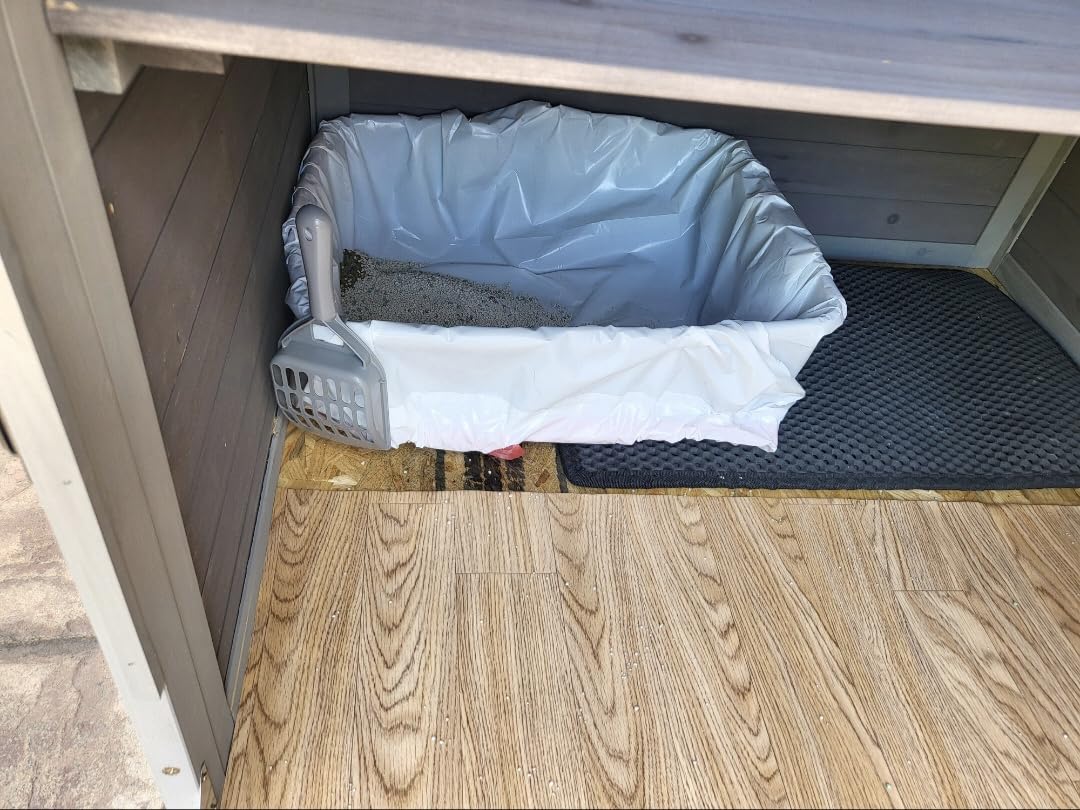 Amazon Basics Large Cat Litter Box with High Sides, Top Entry, Odor Control, Includes Scoop, 20.5 x 14.75 x 14.38 inches, Grey customer photo 2
