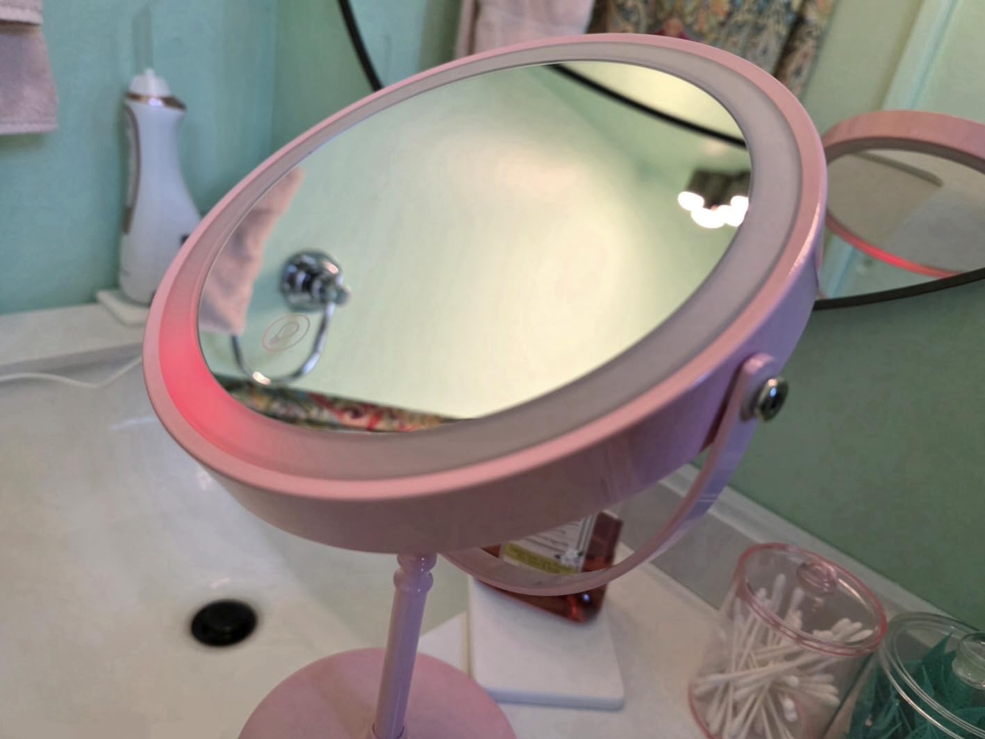 DEIOVWXS Makeup Mirror, 3000mAh Rechargeable Double-Sided Magnifying Vanity Mirror with 3 Colors, 1X/10X, Adjustable Brightness customer photo 1