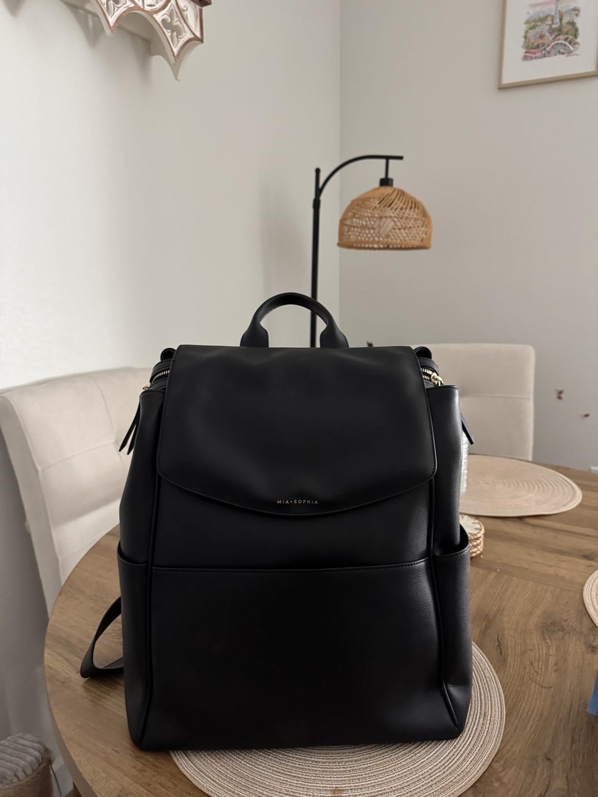 MIA + SOPHIA Leather Diaper Bag Backpack with USB Charging port, Changing Pad, Stroller Straps, and Bottle Holder (Beige Olivia) customer photo 1
