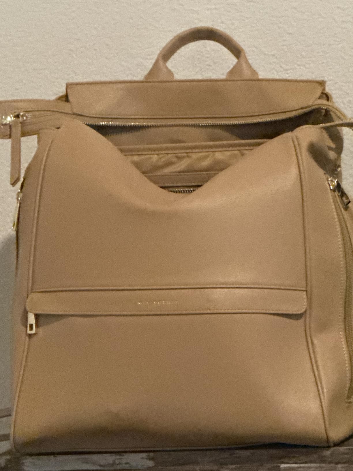 MIA + SOPHIA Leather Diaper Bag Backpack with USB Charging port, Changing Pad, Stroller Straps, and Bottle Holder (Beige Olivia) customer photo 2