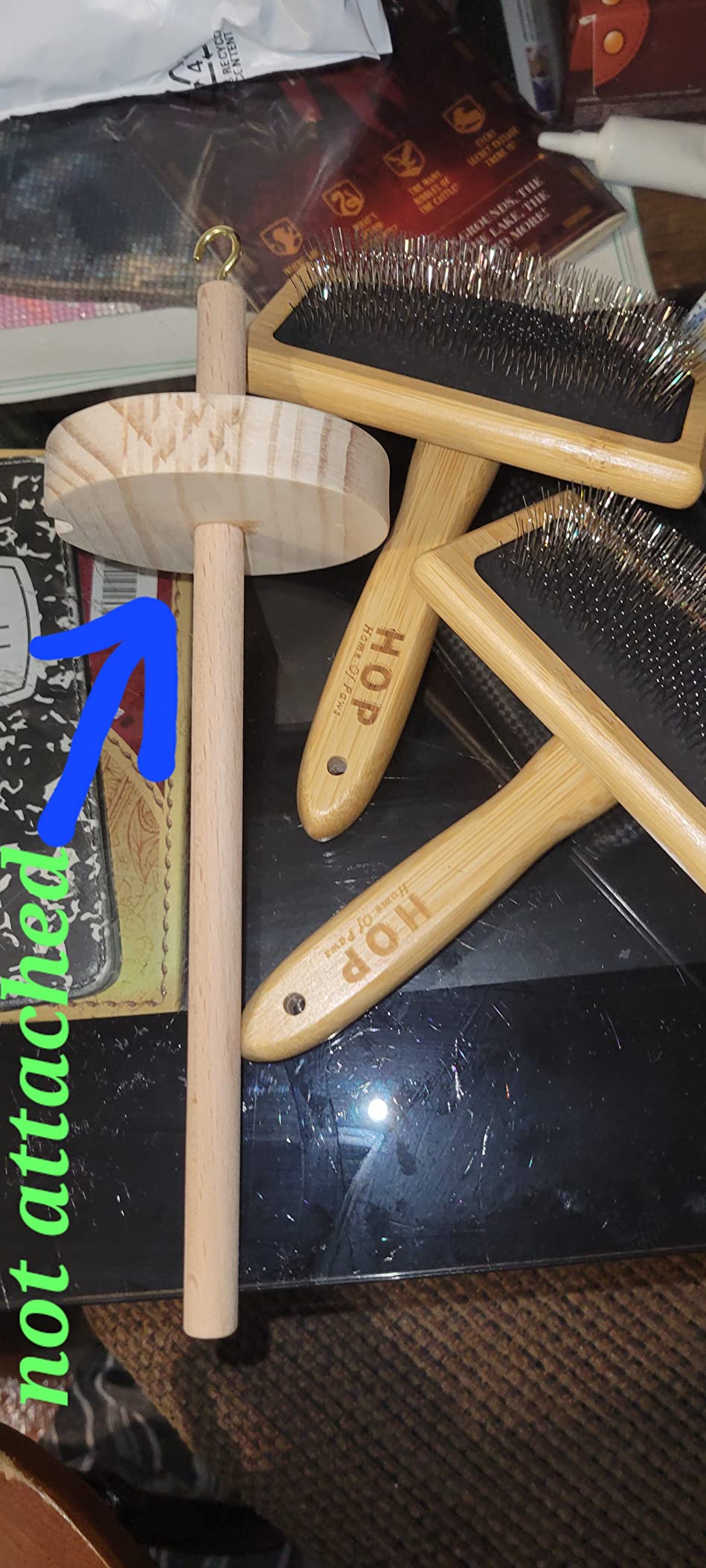 Rtteri 2 Pcs Wooden Drop Spindle and Wool Carder Set - Hand Carders Spinning Slicker Wool Brush Needle Felting Tools for Yarn Weaving customer photo 2