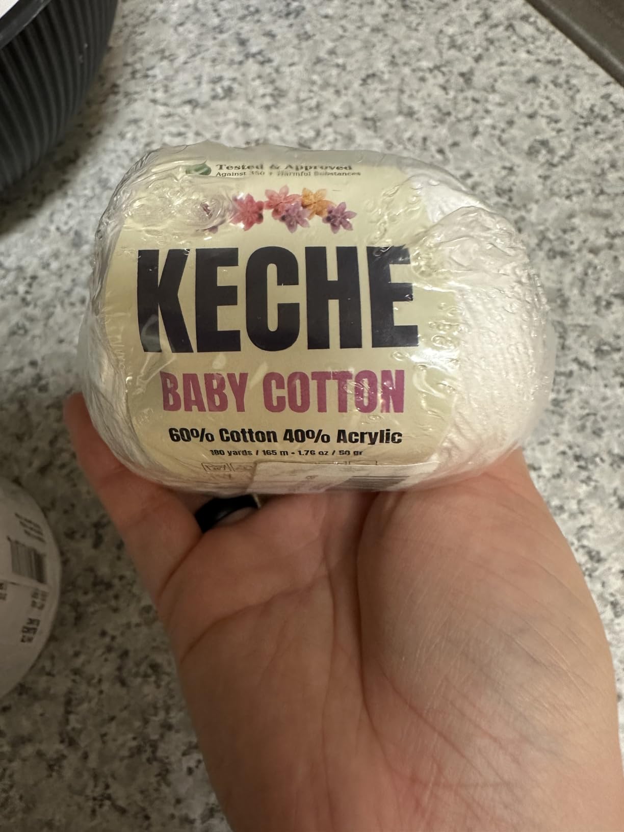 Keche Cotton Yarn, 60% Cotton 40% Acrylic Yarn, Soft Cotton Yarn for Crochet and Knitting, 1.76 Oz (50g) / 180 Yrds (165m) - Cream customer photo 1
