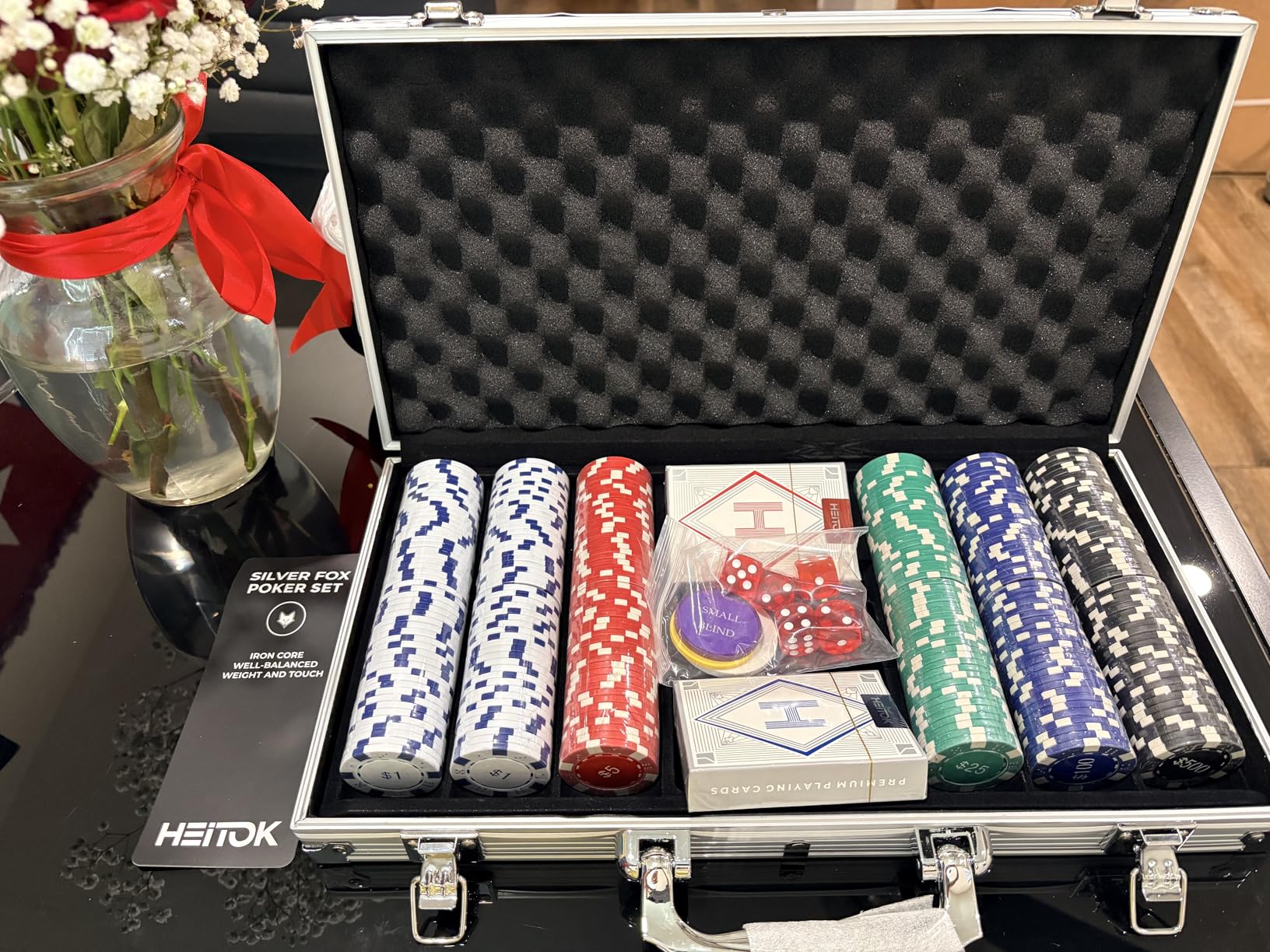 HEITOK 300-Piece Numbered Poker Chip Set - 11.5g Heavyweight Casino Style Chips with Denominations - Complete Texas Hold'em Kit with Aluminum Case, Decks & Dice for Beginners & Family Game Night customer photo 1