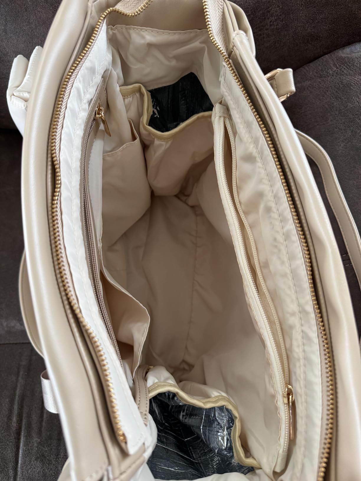 miss fong Diaper Bag Tote Leather Diaper Bag Backpack, Large Capacity Mommy Bag Hospital Bag, 12 Pockets Travel Diaper Tote with Changing Pad Pañaleras Para Bebe for Mom & Dad-Brown customer photo 1
