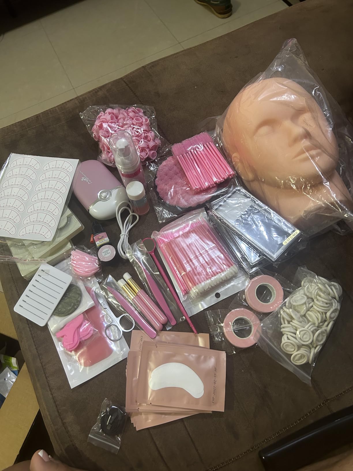 Lash Kit for Eyelash Extension Beginners Eyelash Extension Kit with Lash Mannequin Head, Eyelash Extension Practice Starter Kit with Everything USB Fan Lash Glue False Eyelash Lash Shampoo customer photo 1