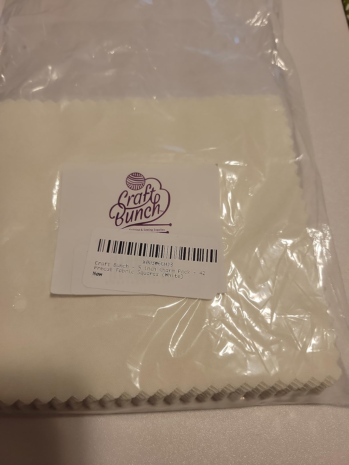 Threadsmith - 5 inch Charm Pack for Quilting - 42 Precut Cotton Fabric Squares (White) customer photo 2