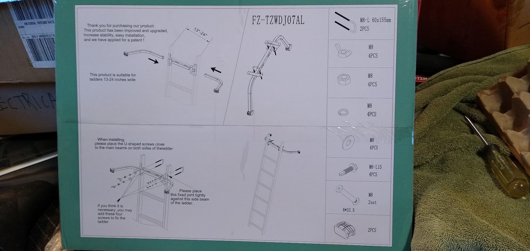 Ladder Stabilizer,Heavy Duty Aluminum Extended Ladder Accessory for Roof Gutter Guard Cleaning Tools,Ladder Stand-Off Wing Span/Wall Ladder Hooks with Non-Slip Rubber Bottom pad.(Patent) customer photo 2