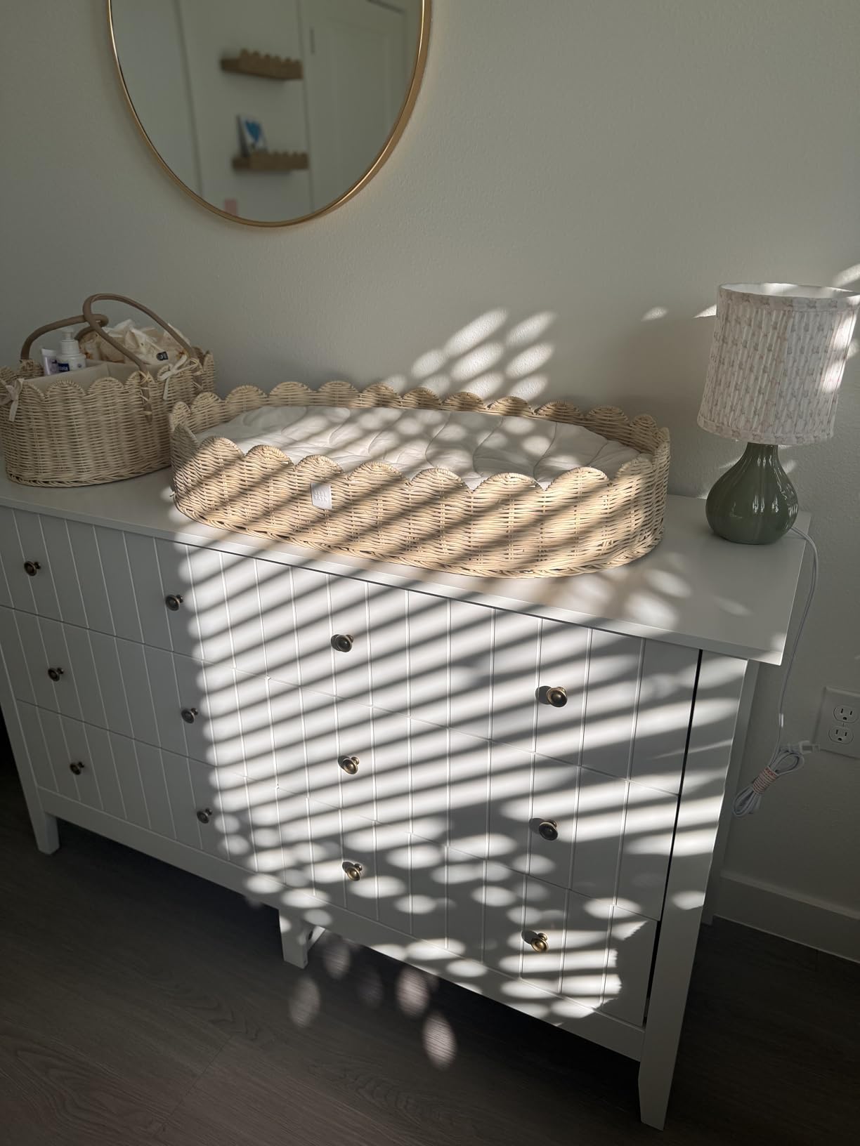 BEBE BASK Premium Baby Changing Basket - Artisan-Crafted Scalloped Rattan - Changing Basket for Baby Dresser - All Accessories Included - Complete Set for Nursery (Natural) customer photo 1