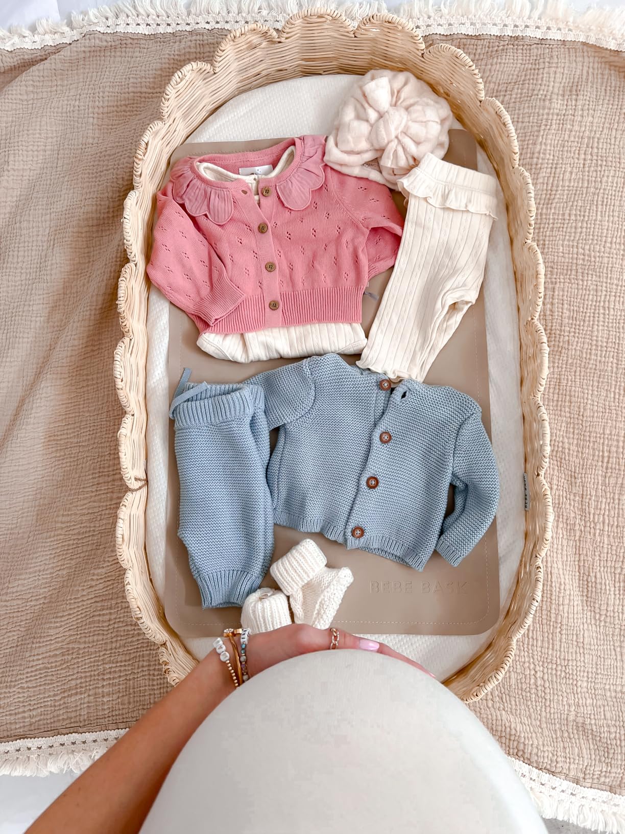 BEBE BASK Premium Baby Changing Basket - Artisan-Crafted Scalloped Rattan - Changing Basket for Baby Dresser - All Accessories Included - Complete Set for Nursery (Natural) customer photo 2