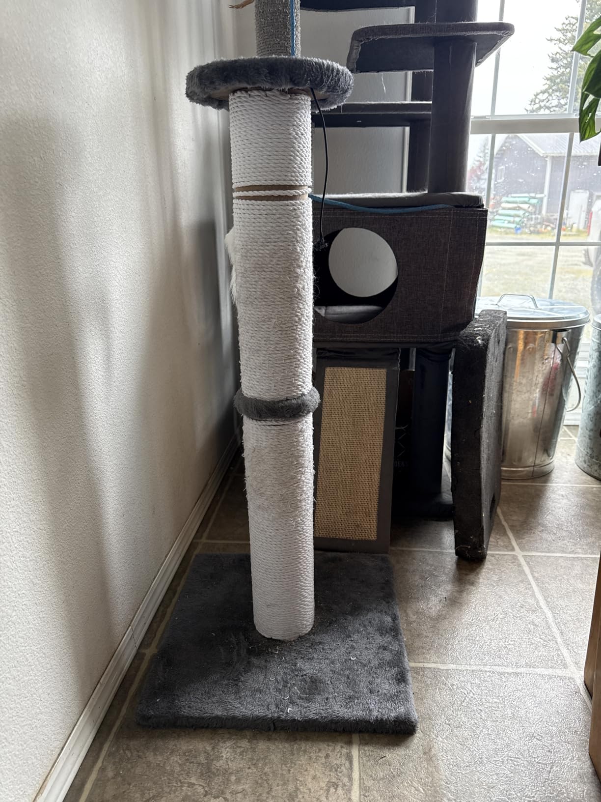 Cat Scratching Post 34 Inches Heavy Duty and Thicker Cat Scratching Post Cotton Rope with Hanging Ball and Mice Scratching Post for Indoor Cats and Adult(Grey) customer photo 1