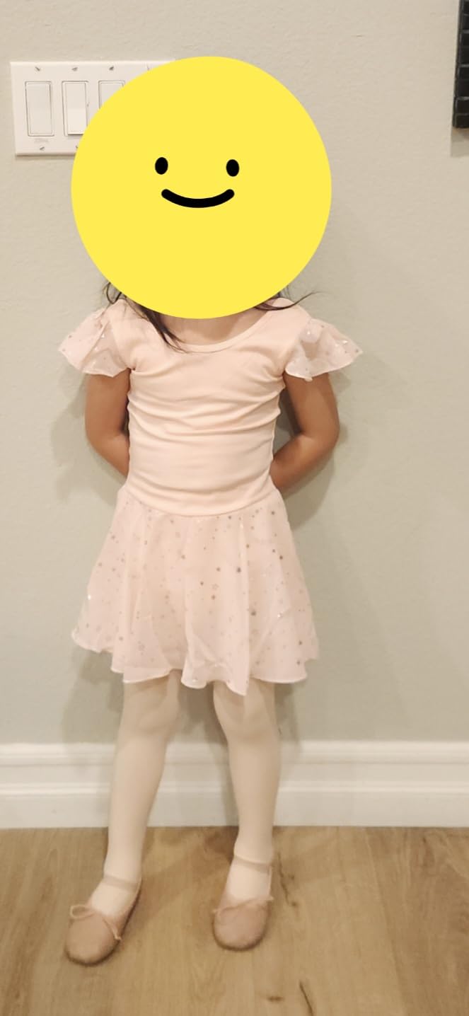 Girls Ballet Leotards Toddler Shiny Dance Leotard Dresses with Ruffle Sleeve customer photo 2