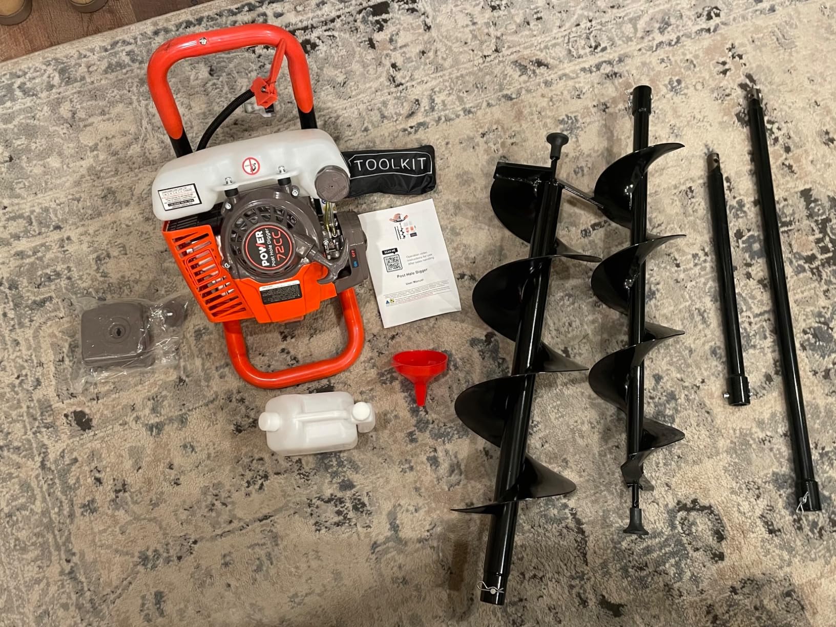 72CC Newly Upgraded Post Hole Digger Gas Powered, 2 Stroke Auger Post Hole Digger with 2 Drill Bits (6