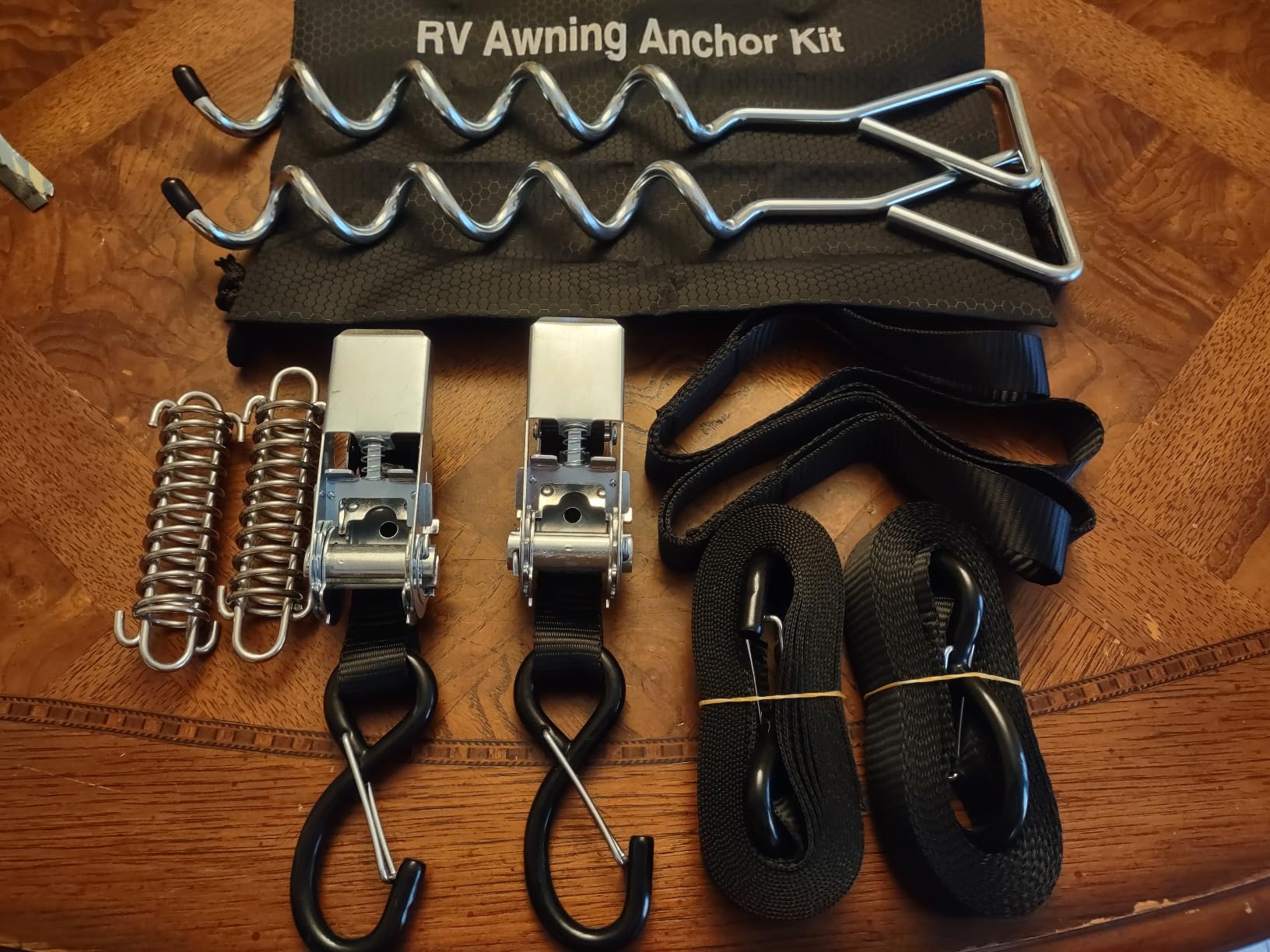 WanDwel RV Awning Tie Down Kit with Shock Absorbing Spring & 13ft Ratchet Straps for Wind-Proof customer photo 1