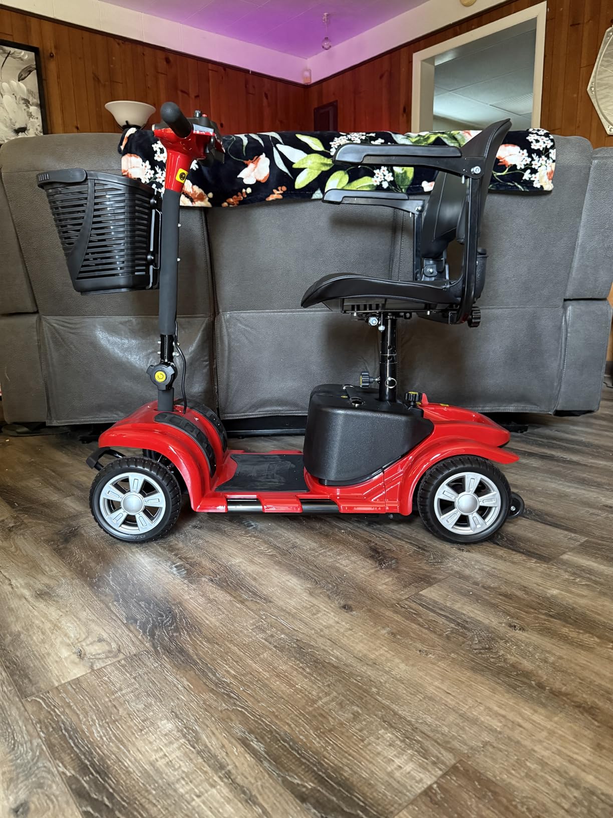 Mobility Scooter for Adults, Senior, 4 Wheels Electric Powered Chargeable Device for Travel, Lightweight and Portable, with LED Headlights and Basket, Charger Included, Red/Blue customer photo 1