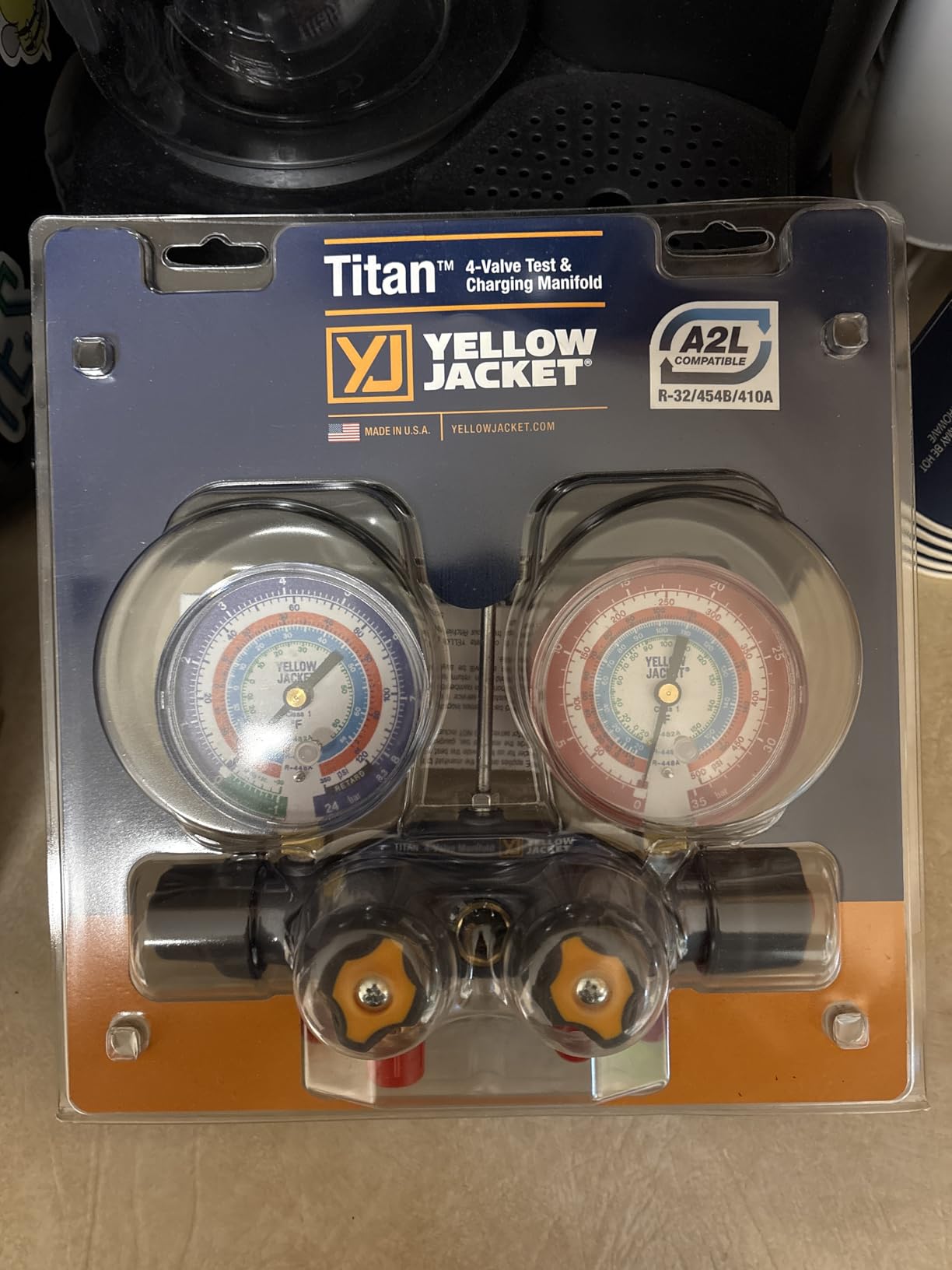 Yellow Jacket 49974 Titan A2L 4-Valve Manifold Only, 3-1/8