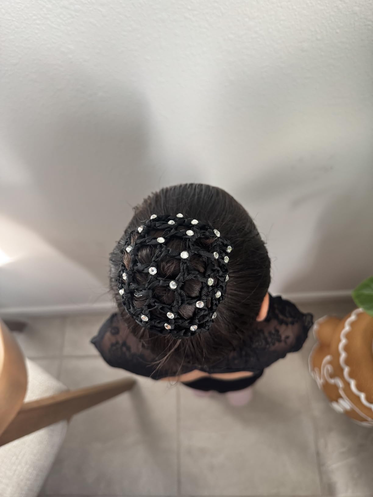 Handmade Crochet Bun Cover, 2 Pack, Women Hair Nets for Bun Hair, Ballet Hair Bun Cover, Snood Hair Net with Pearl Decor, Elastic Hair Accessories for Ballet Dance customer photo 1