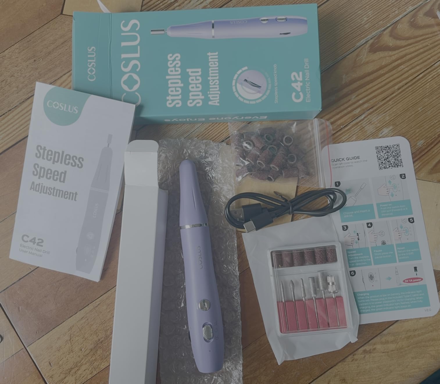 COSLUS C42 Cordless Electric Nail Drill File: Nail Drill Machine with Stepless Speed Knob for Acrylic Gel Dip Powder Polish, Professional Portable Manicure Pedicure Rechargeable for Home Salon Use customer photo 2