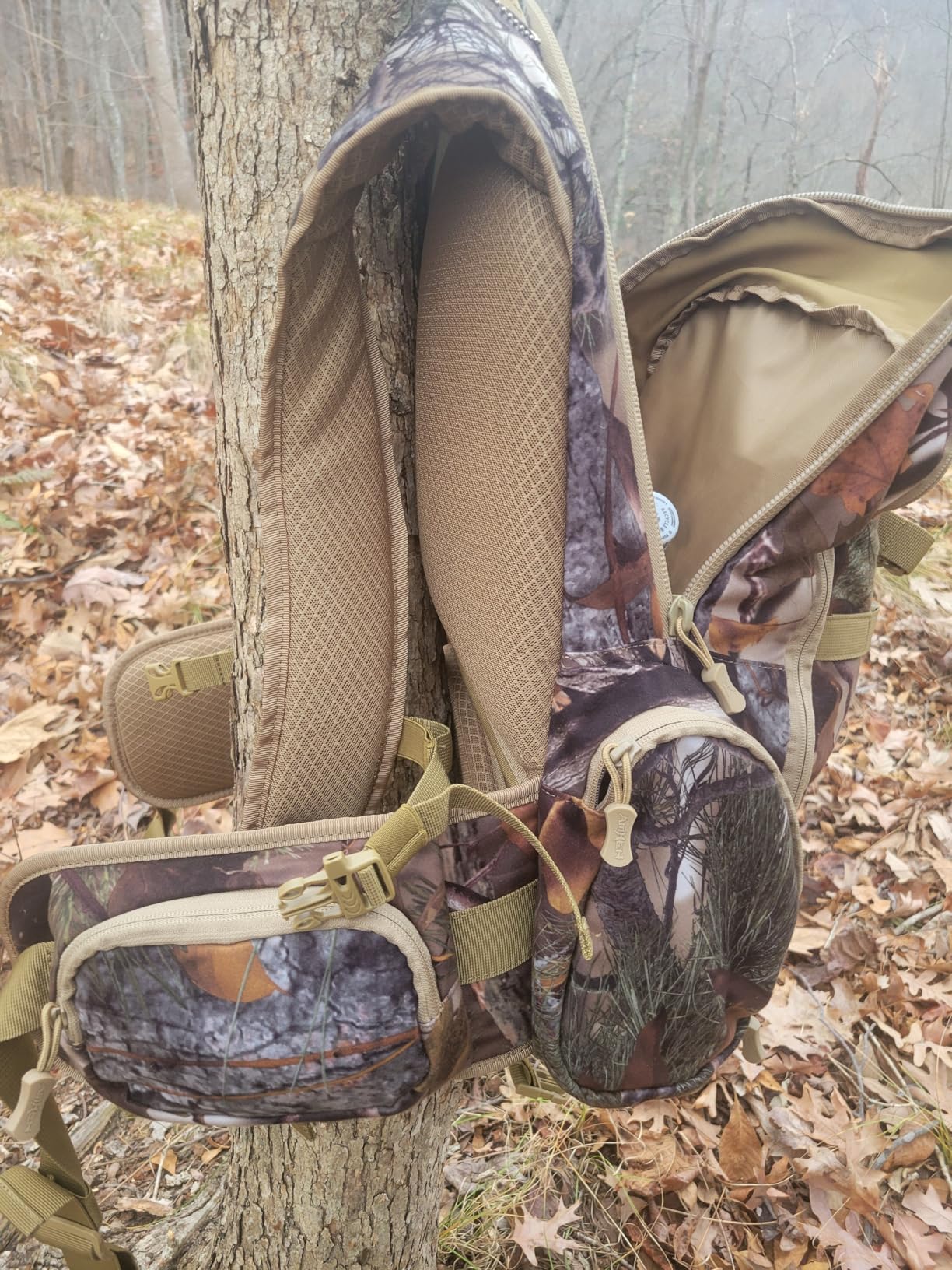 AMHEH 30L Branch Camo Silent Hunting Backpack with Rifle and Bow Holder - Quiet Stealth Daypack with Quick Access Pockets, Anti-Glare Pack for Whitetail, Turkey, Mule Deer customer photo 2