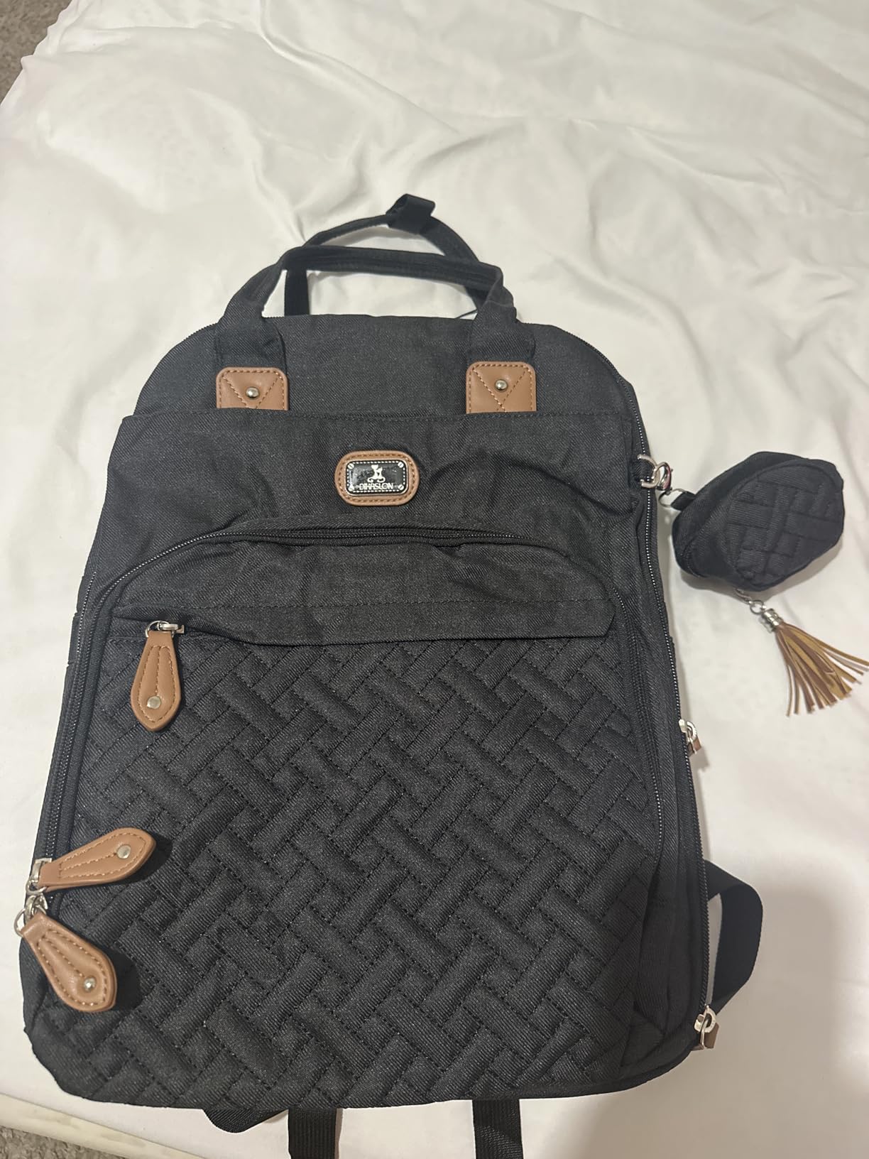 Dikaslon Leather Diaper Bag Backpack with Portable Changing Pad, Pacifier Case and Stroller Straps, Large Unisex Baby Bags for Boys Girls, Multipurpose Travel Back Pack for Moms Dads, Black customer photo 1
