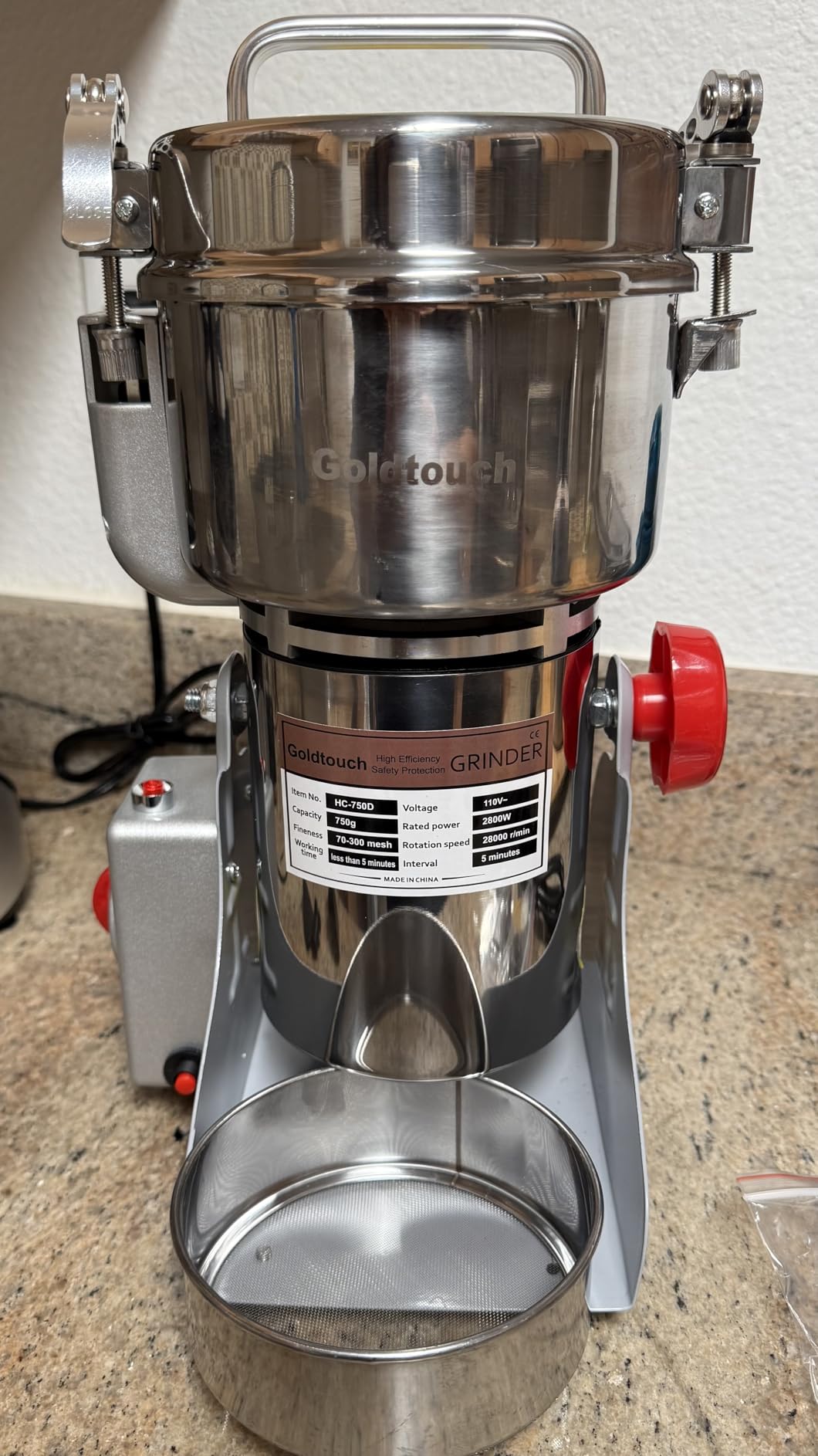 Goldtouch 150g High Speed Electric Grain Mill Grinder, 1500W 110V Stainless Steel Flour Mill Makes Gluten Free Flours, Grain Mill for Home and Commercial Use customer photo 2