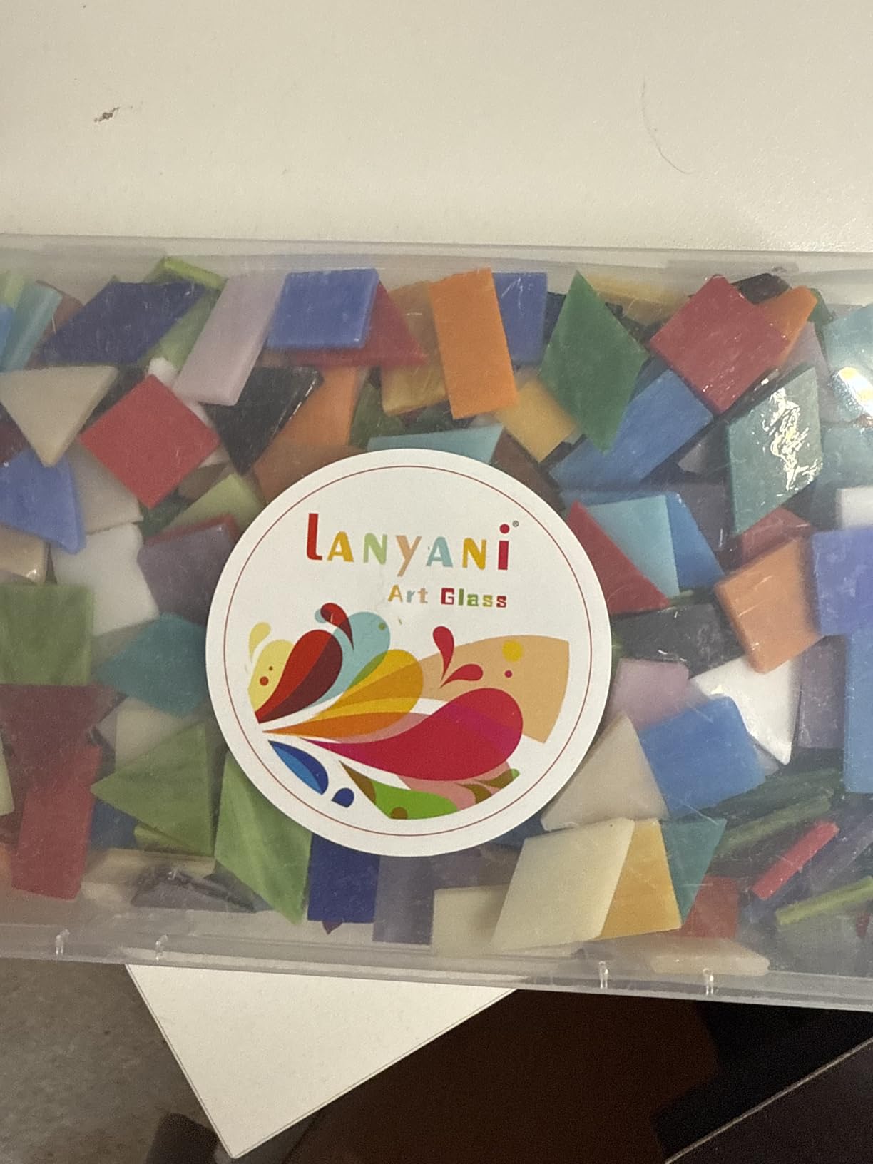 Lanyani 2.5lb Bulk Large Size Stained Glass Mosaic Tiles - 500 Pre-Cut Pieces in 4 Mixed Shapes, Vibrant Colors, Fade-Resistant customer photo 2