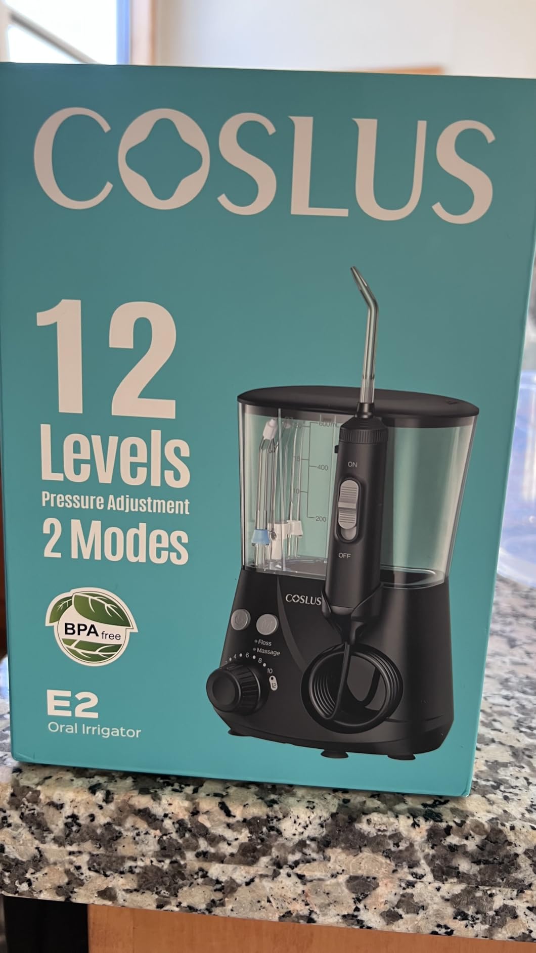 COSLUS E2 Advanced Water Flosser for Teeth: 2 Modes & 12 Pressure Settings Electric Dental Pick for Orthodontic, Braces, Sensitive Gums - Home Use, 5 Jet Tips for Multiple Users, Family, White customer photo 1