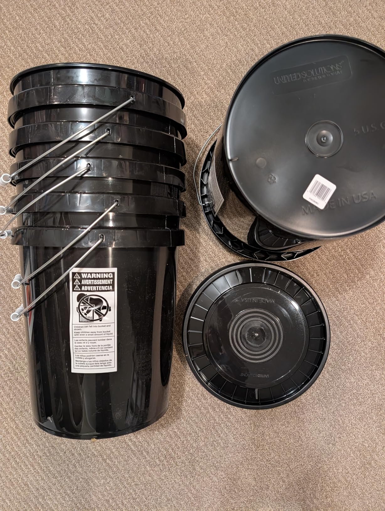 United Solutions 5-Gallon Heavy-Duty Buckets with Snap-On Lids, 6-Pack - BPA-Free, Food-Grade Plastic, Multi-Purpose Storage for Home, DIY, and Job Sites - Black customer photo 2
