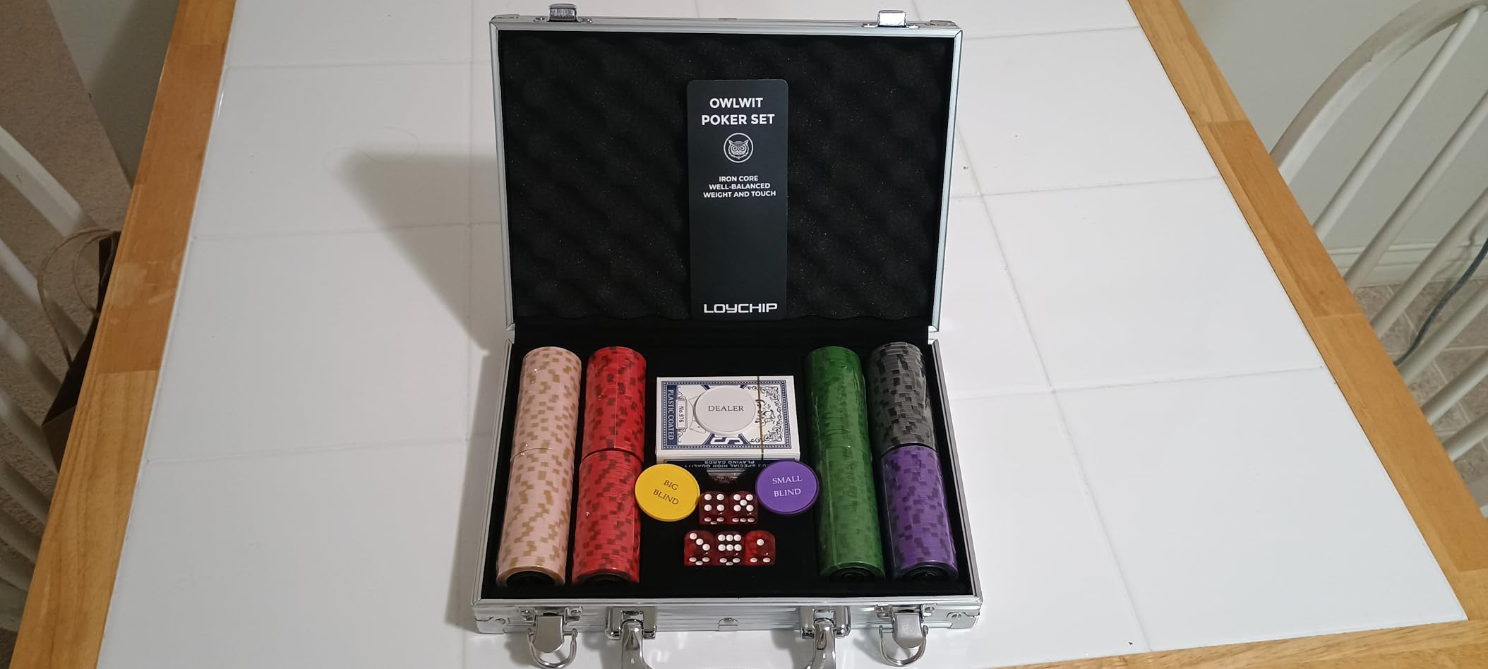 500 Piece Clay Poker Chip Set, Texas Holdem Blackjack 14g Heavy Clay Composite Numbered Chips with Aluminum Case 2 Decks 5 Dice Dealer Small Big Blind Buttons for Adult Casino Night customer photo 1