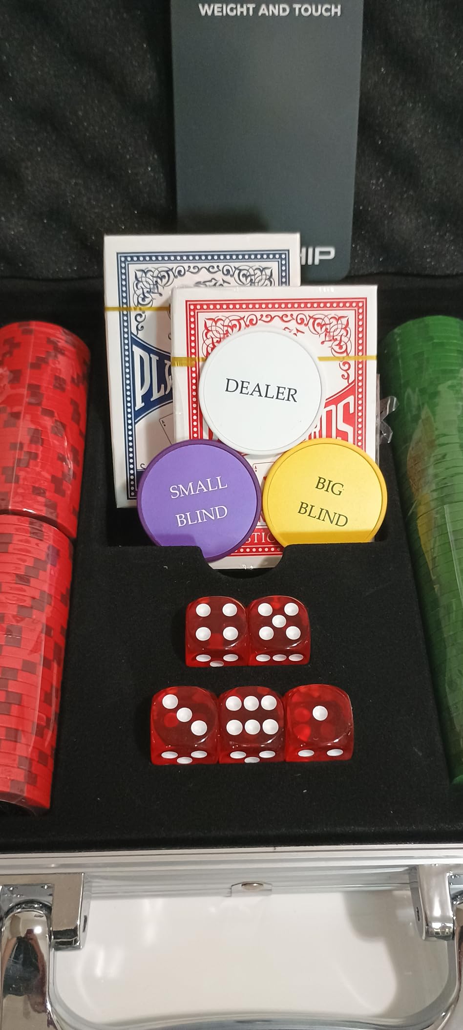 500 Piece Clay Poker Chip Set, Texas Holdem Blackjack 14g Heavy Clay Composite Numbered Chips with Aluminum Case 2 Decks 5 Dice Dealer Small Big Blind Buttons for Adult Casino Night customer photo 2