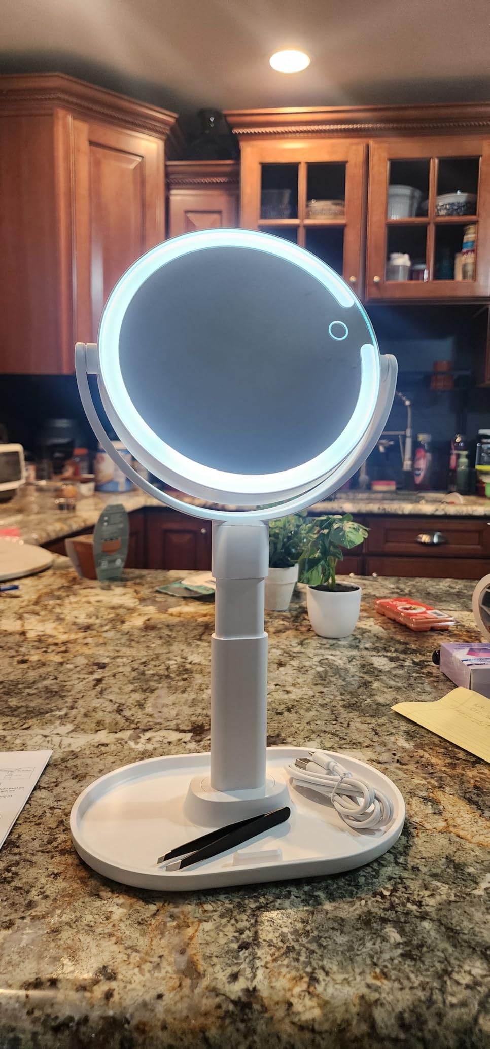 B Beauty Planet Vanity Mirror with Lights, 30X Magnifying Makeup Mirror with 3 Lighting and Adjustable Brightness, Rechargeable 2-Sided Height Adjustable Desk Mirror customer photo 1