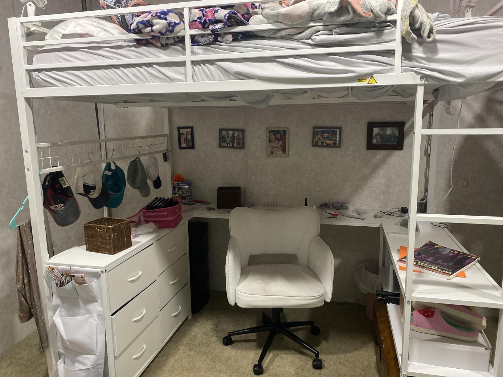 ADORNEVE Loft Bed Full Size with U-Shaped Desk, 6 Storage Drawers, Power Outlet, LED Metal Loft Bed with 2 Storage Shelves, Bed with Safety Guardrail & Ladders, Space-Saving, White customer photo 1