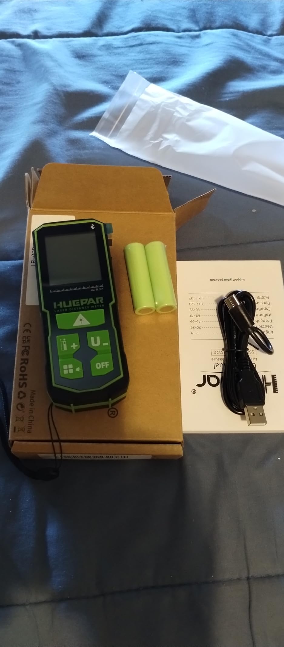 Huepar Laser Distance Measure 200Ft. Digital Rechargeable Laser Measuring Tool with Bluetooth -Phone APP, 1/16in Accuracy, Angle Sensor, M/in/Ft Unit, Pythagorean Mode, Measure Distance, Area, Volume customer photo 1