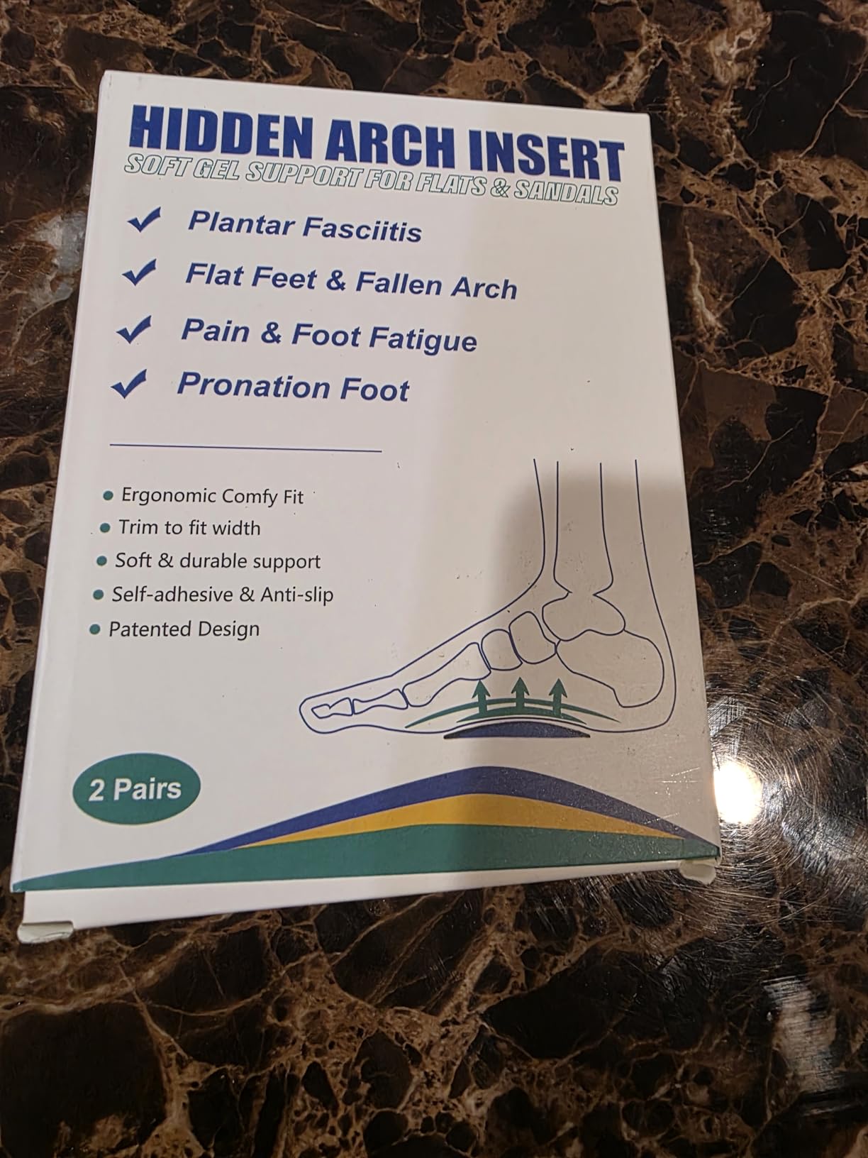 Plantar Fasciitis Relief Arch Support Insert Soft Gel Arch Pad Adhesive Orthotic Shoe Insole for Flat Feet & High Arch Support Cushions for Flats Sandals Trim to Fit, with Extra Sticky Tape - 2 Pairs customer photo 2