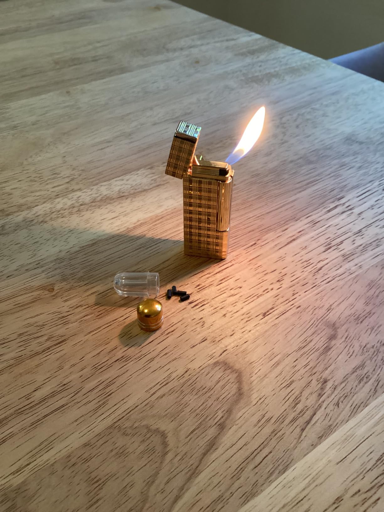 Classic Butane Lighter Metal Side Slide Ignition Refillable Soft Flame Lighter (Gold B) customer photo 2