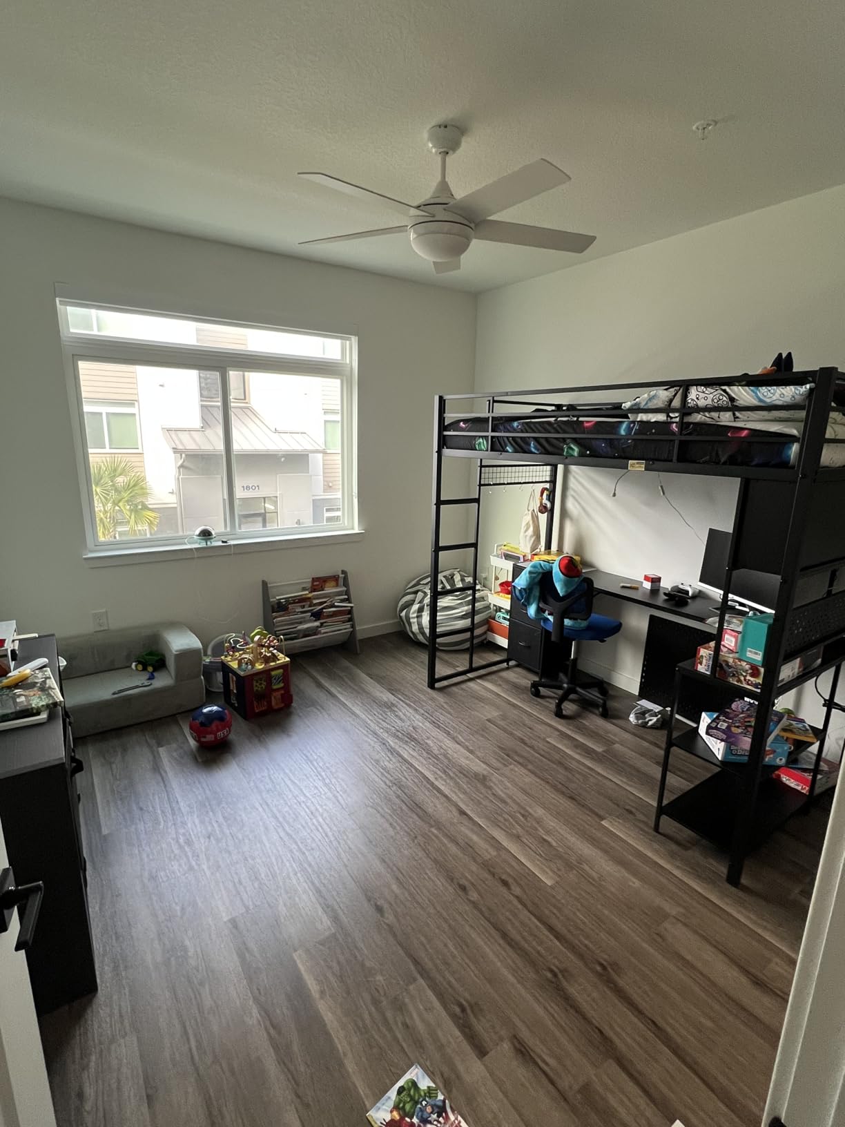 ADORNEVE Twin Size Loft Bed with L-Shaped Gaming Desk, Storage Drawers & Hutch, Expanded Safety Power Outlet, Metal Loft Bed Frame with RGB Lights, Space Saving for Teens, Black customer photo 1