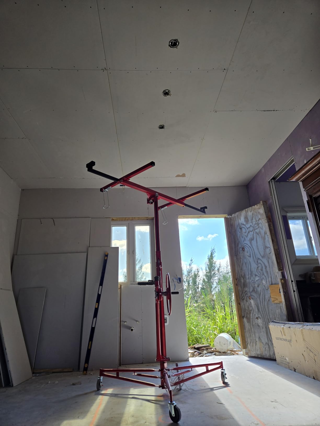 Rovibek Drywall Lift 11 FT, Sheetrock Lift Drywall Lift for Ceiling, Drywall Panel Hoist 360 Degree Adjustable Foldable, 150 lbs Heavy Duty Drywall Lifter for Home Improvement (Blue) customer photo 1