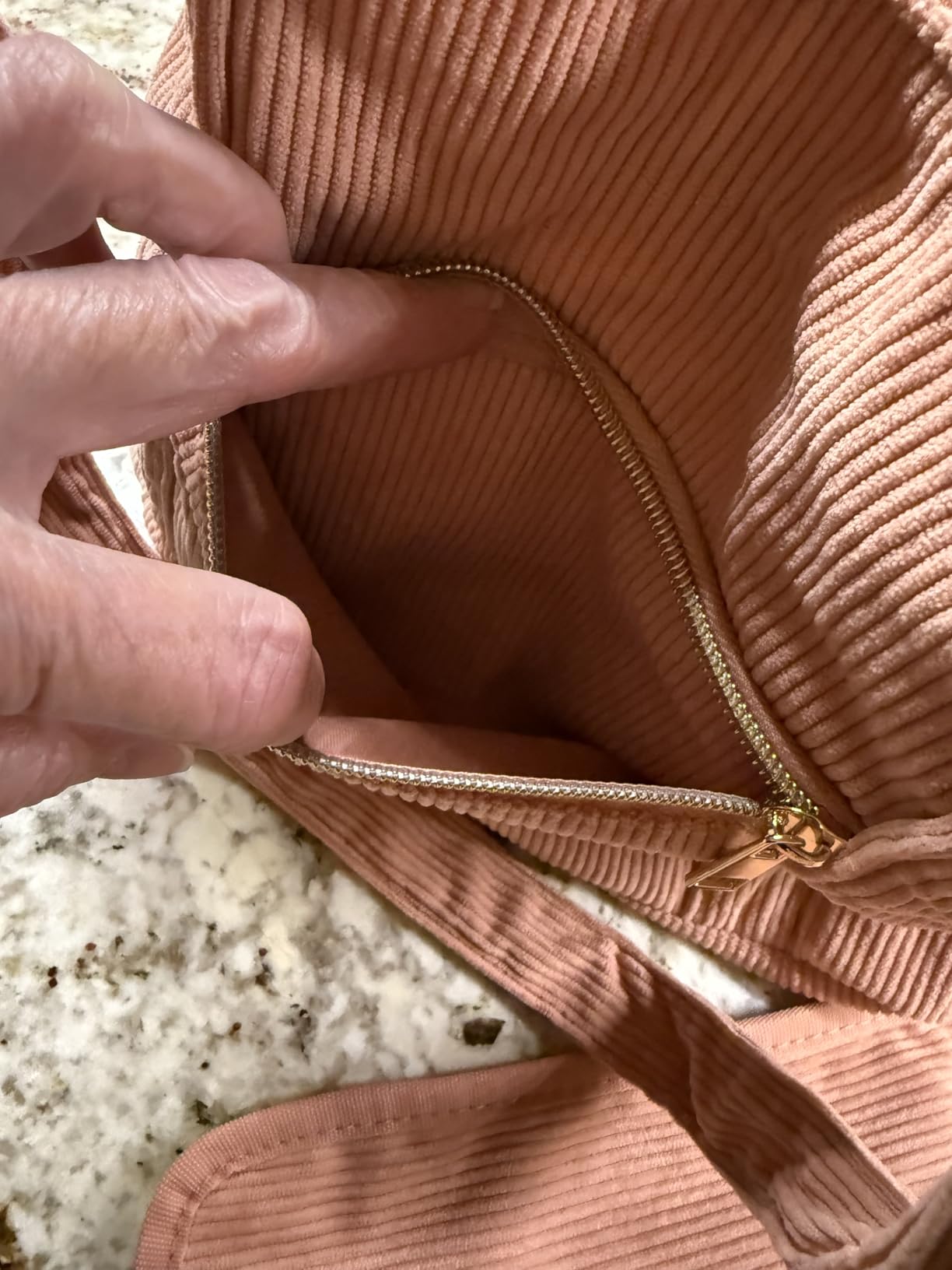 KIBAGA Stylish Yarn Bag for Crochet and Knitting Projects - Corduroy Crochet Organizer with 4 Interior Pockets and Yarn Holes - Perfect for Storing Hooks, Needles and Crafting Accessories customer photo 2