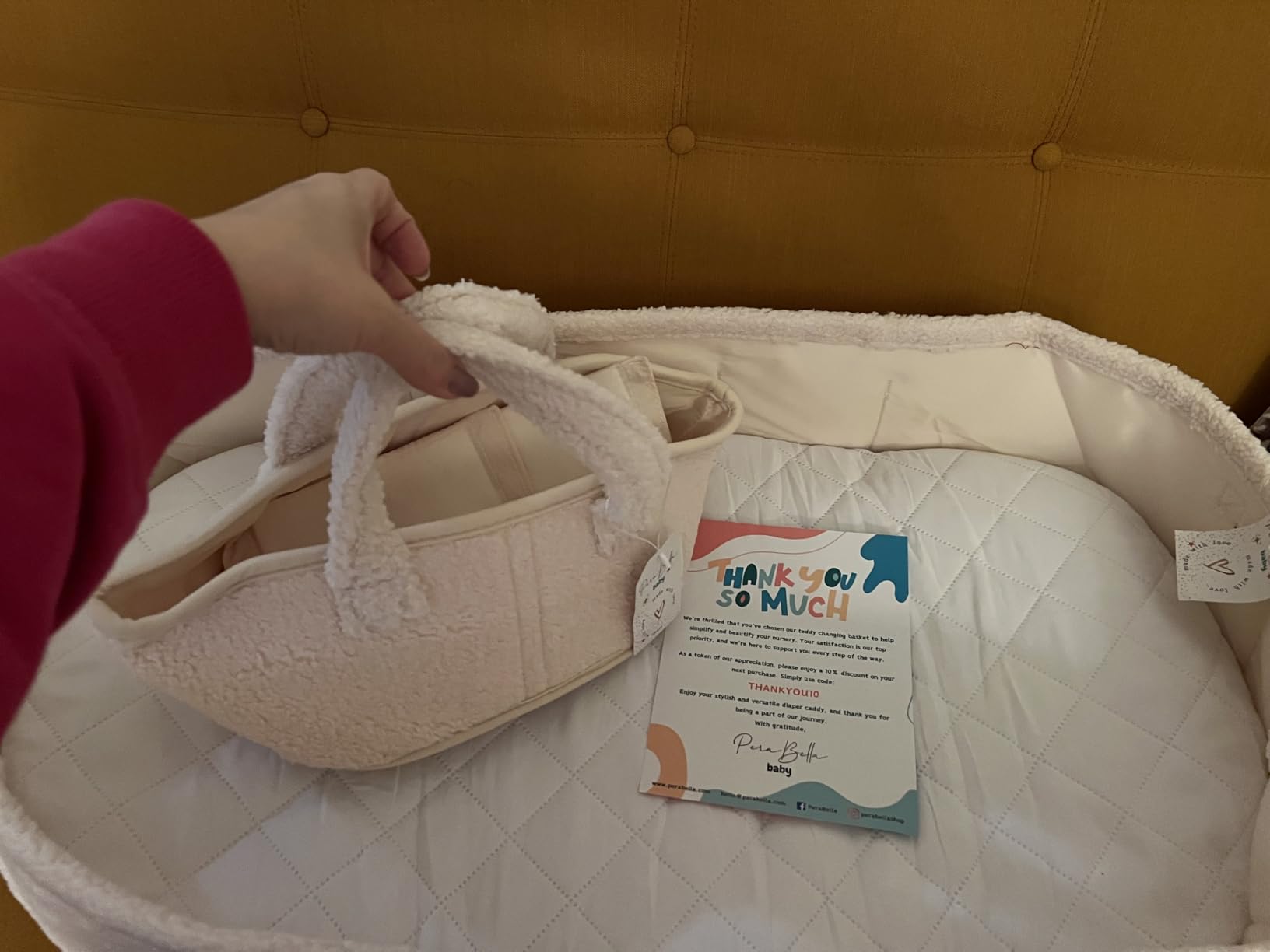 PeraBella Baby Changing Basket for Dresser Top, Baby Moses Basket for Newborn, Portable Diaper Changing Pad Table Topper for Dresser, Includes Diaper Caddy Organizer with Handle, Moses Bassinet Mat | Plush Exterior, Breathable Pad, Waterproof Layer, Stable Design customer photo 2