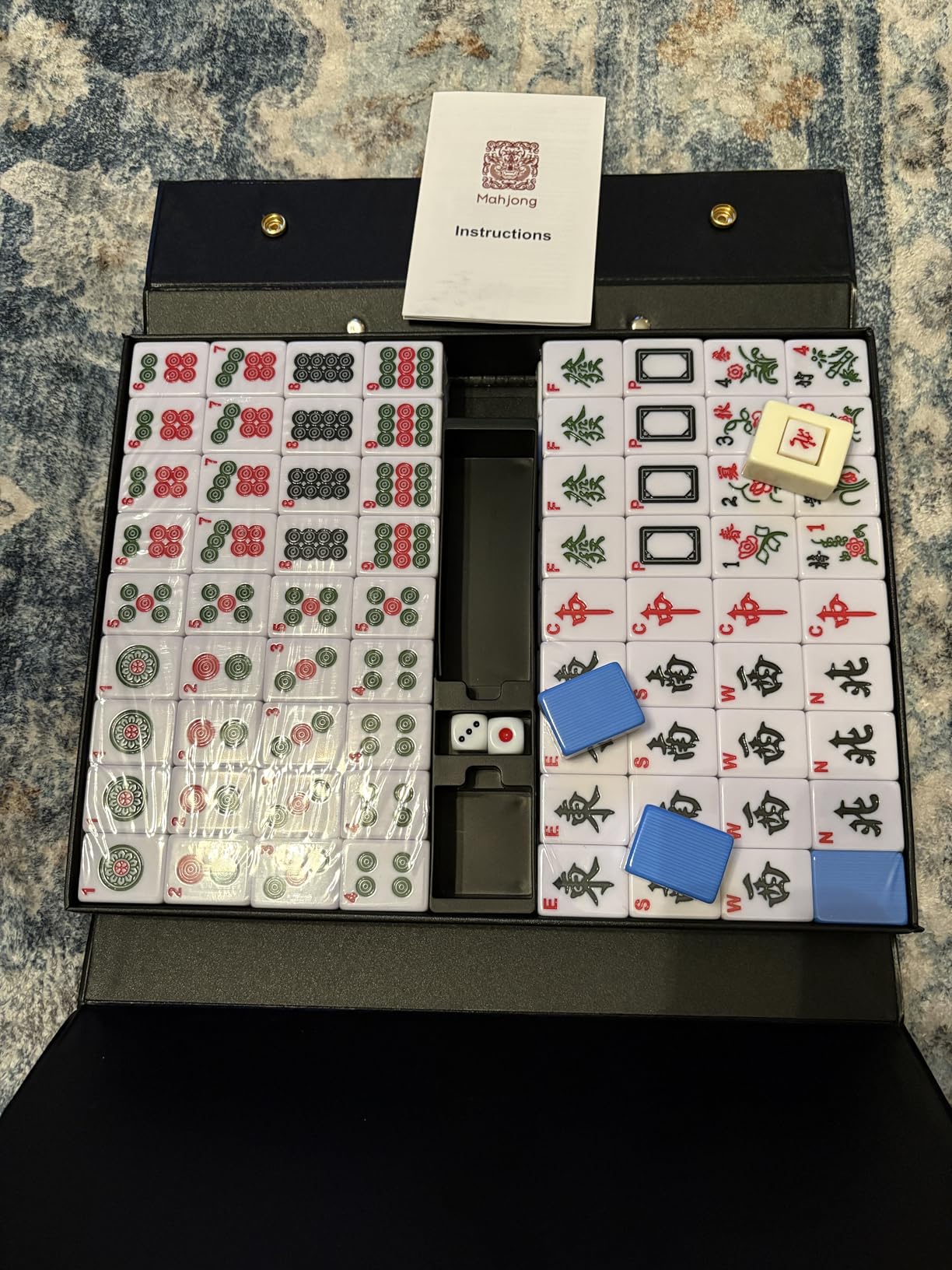 Mahjong Tile Set, 146pcs Professional Chinese Mahjong Set with Instruction Manual, Premium Mah Jongg Sets with Storage Box, 1.4