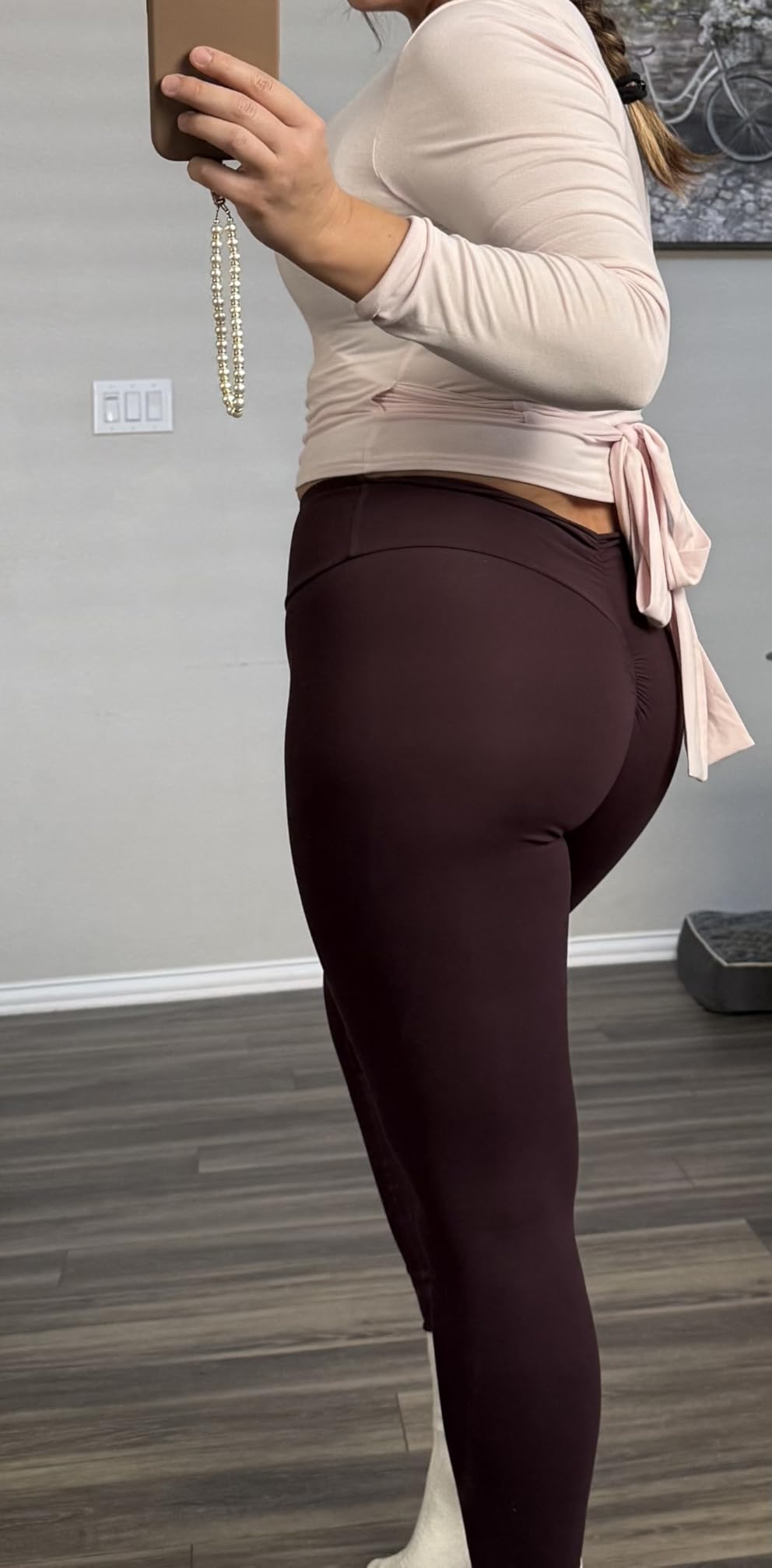 Women Wrap Top Thumb Hole Long Sleeve Self Tie Workout Shirt Pilates Ballet Yoga Tops customer photo 1