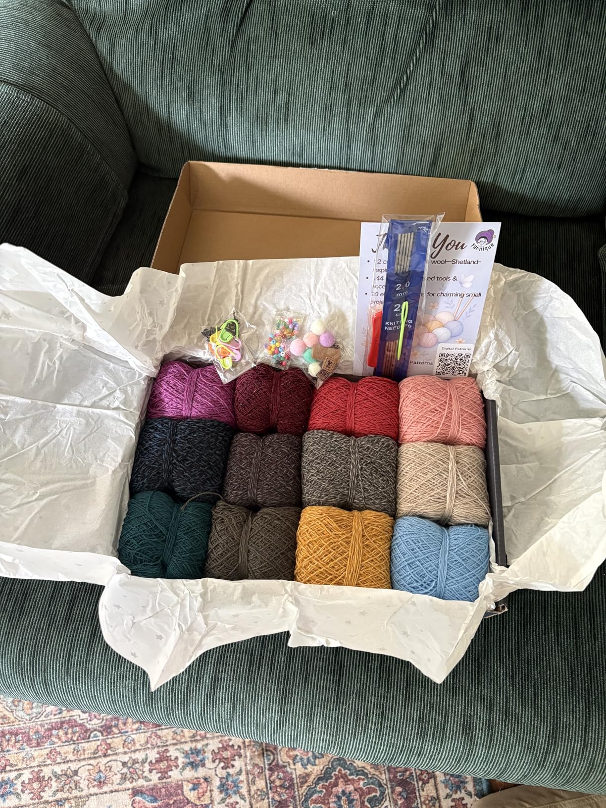 Lace Weight Wool Yarn Gift Set - 16 Colors (400g, 3,520 Yards) with Knitting Needle Set & Crochet Hook, 16 Mini Skeins (25g Each) for Knitting, Crochet & Colorwork (Vintage Gift Set) customer photo 2