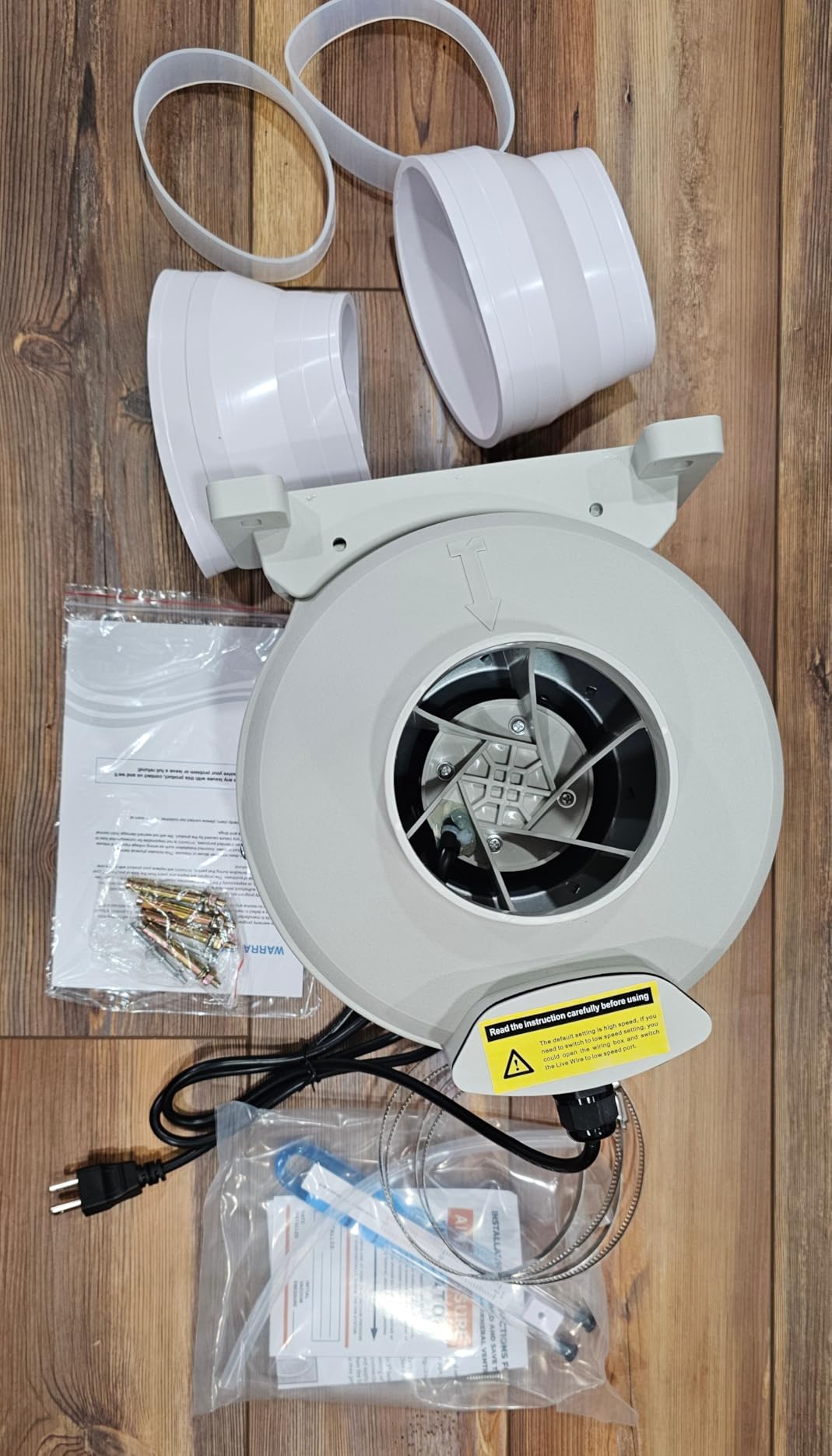 4 to 3 inch Radon Mitigation System Kit - 2 Speed Radon Fan 240CFM | 168CFM with Rubber Couplings and Air Pressure Indicator, Quiet and Energy Efficient, Fits 3