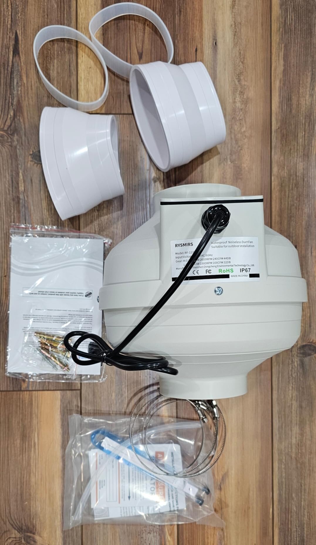 4 to 3 inch Radon Mitigation System Kit - 2 Speed Radon Fan 240CFM | 168CFM with Rubber Couplings and Air Pressure Indicator, Quiet and Energy Efficient, Fits 3