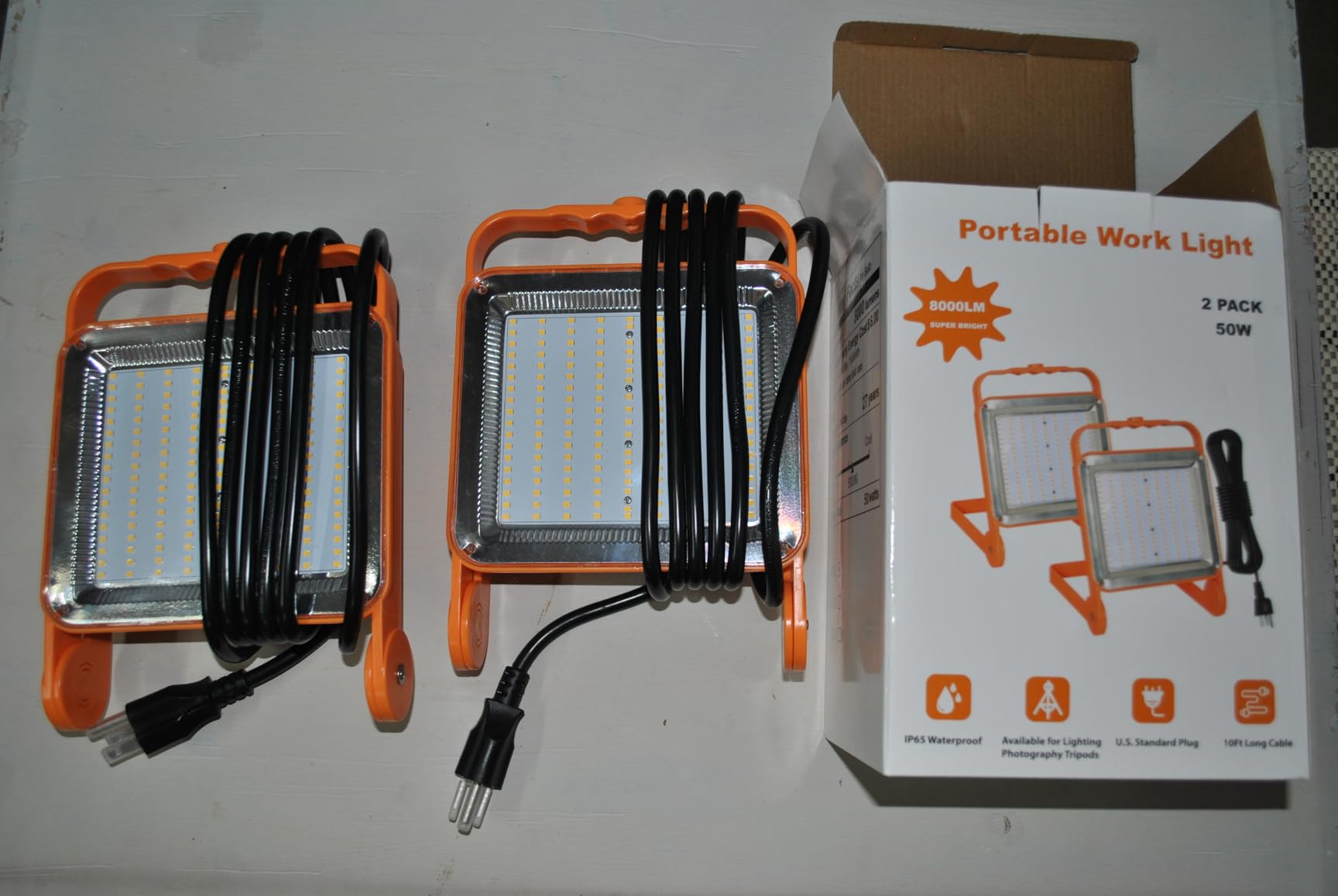 150W LED Portable Work Light with Stand (1500W Equivalent), 24000 Lumens, 5000K Daylight, Adjustable Head, IP65 Waterproof, UL 12FT 18AWG Cord, for Indoor/Outdoor Use - Garage, Construction, Parties customer photo 2