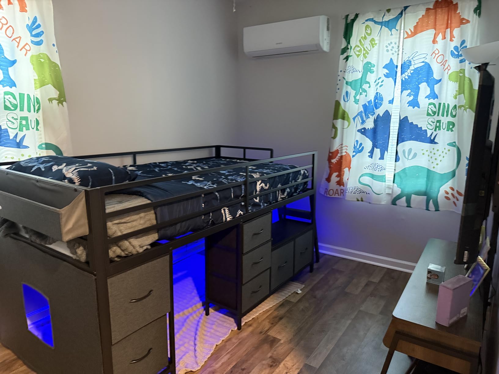 UINTAI Low Loft Bed with 7 Storage Drawers and Bookcase, Twin Low Loft Bed for Kids with 14