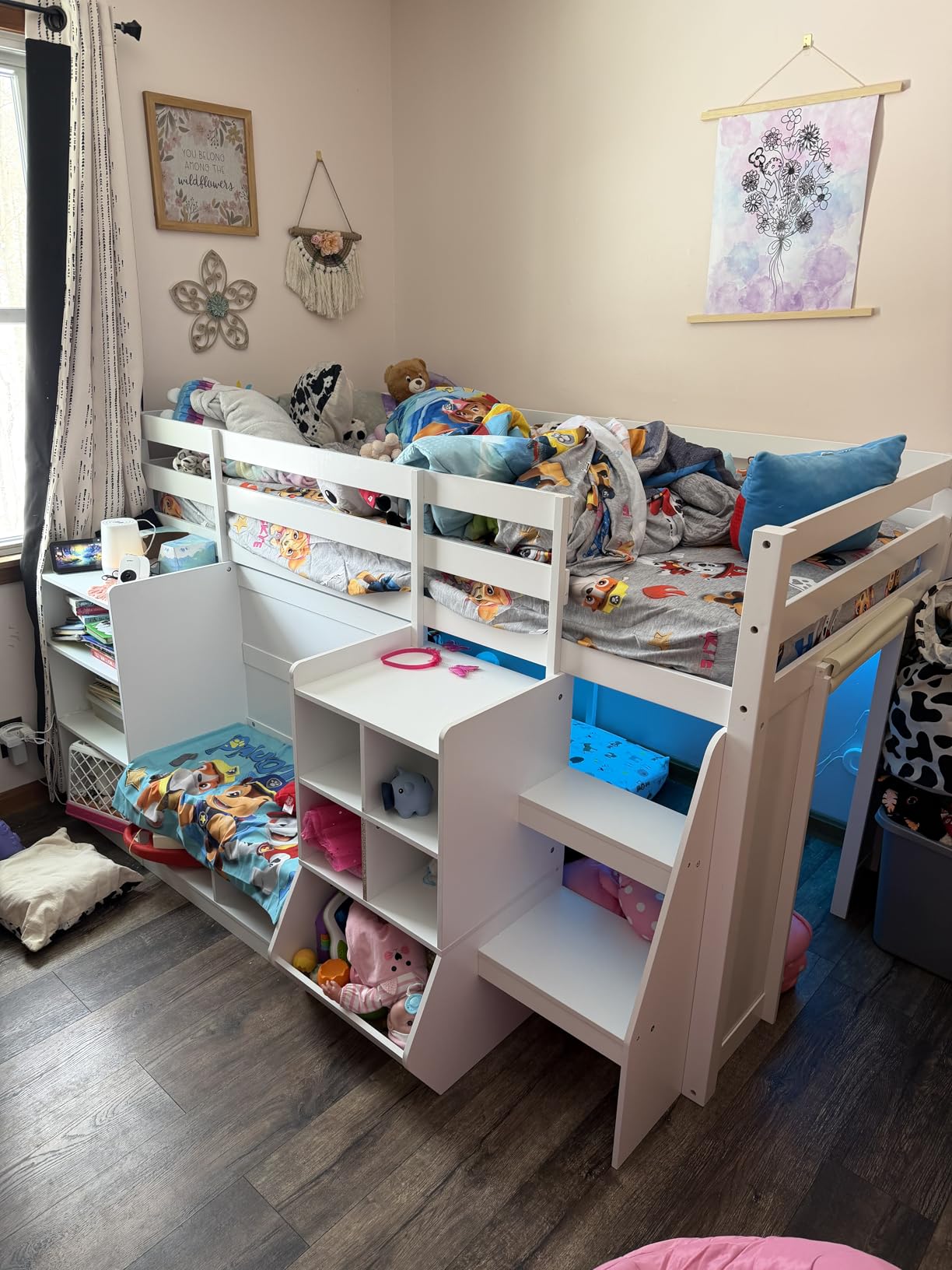 Low Loft Bed Twin Size with LED Lights, Wooden Kids Twin Loft Bed with Storage Bookcase, Toy Box, Reading Nook and Secret Play Space, Modern loft Bed with Stairs and Safety Guardrails for Boys Girls customer photo 2